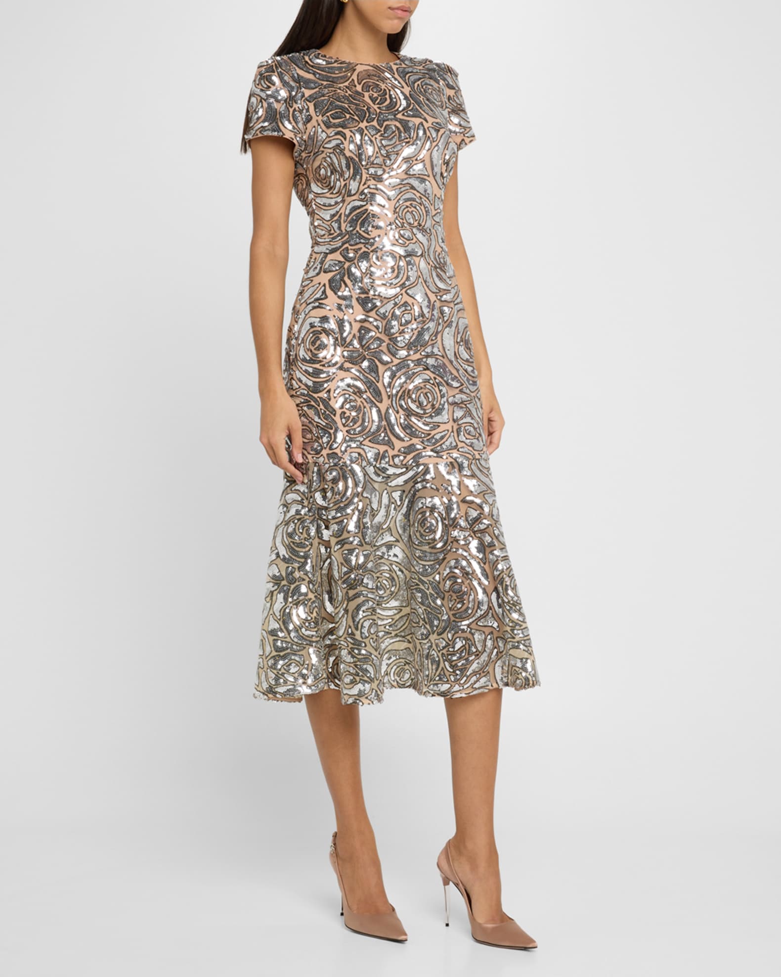 Tahlia Sequin Rose Flounce Midi Dress 1