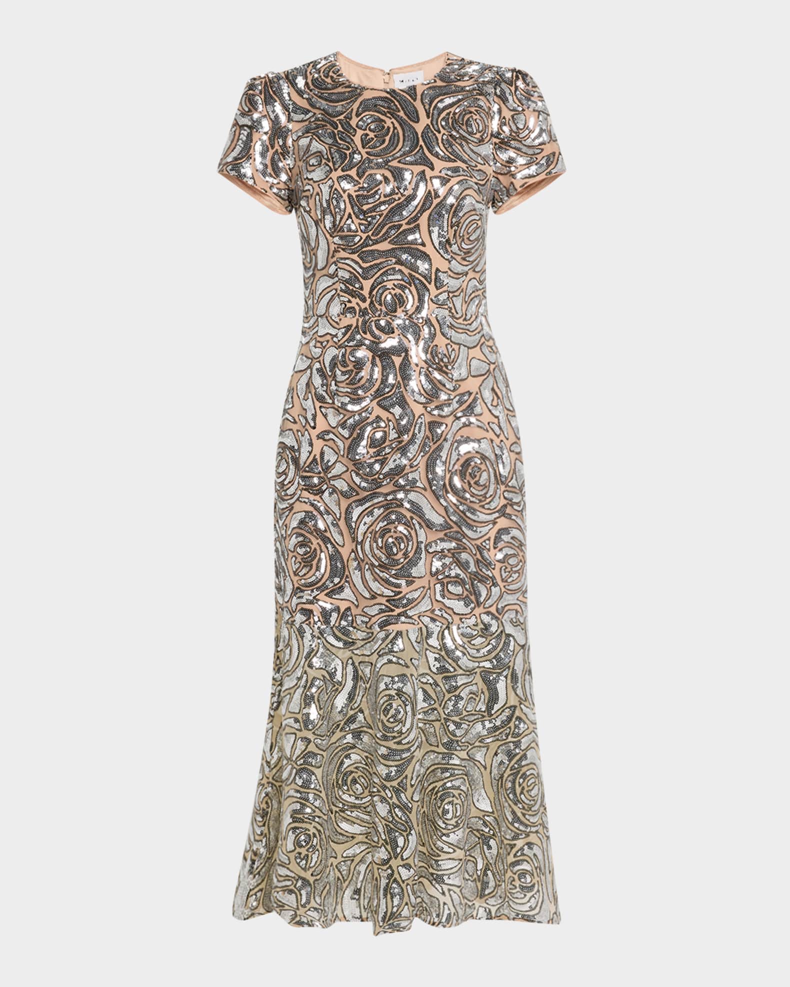 Milly Tahlia Sequin Rose Flounce Midi Dress Neiman Marcus