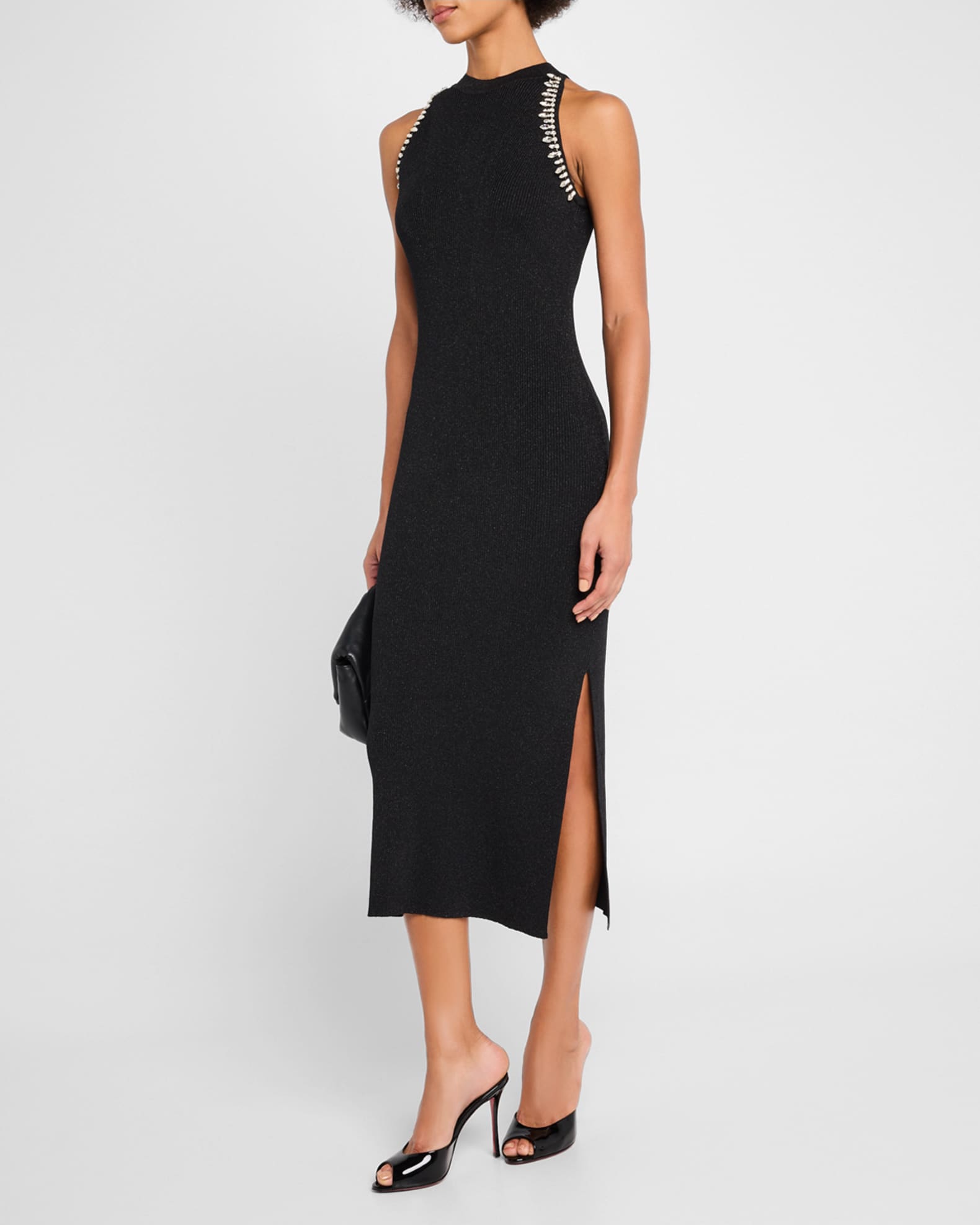Izel Crystal Halter Ribbed Midi Dress 1