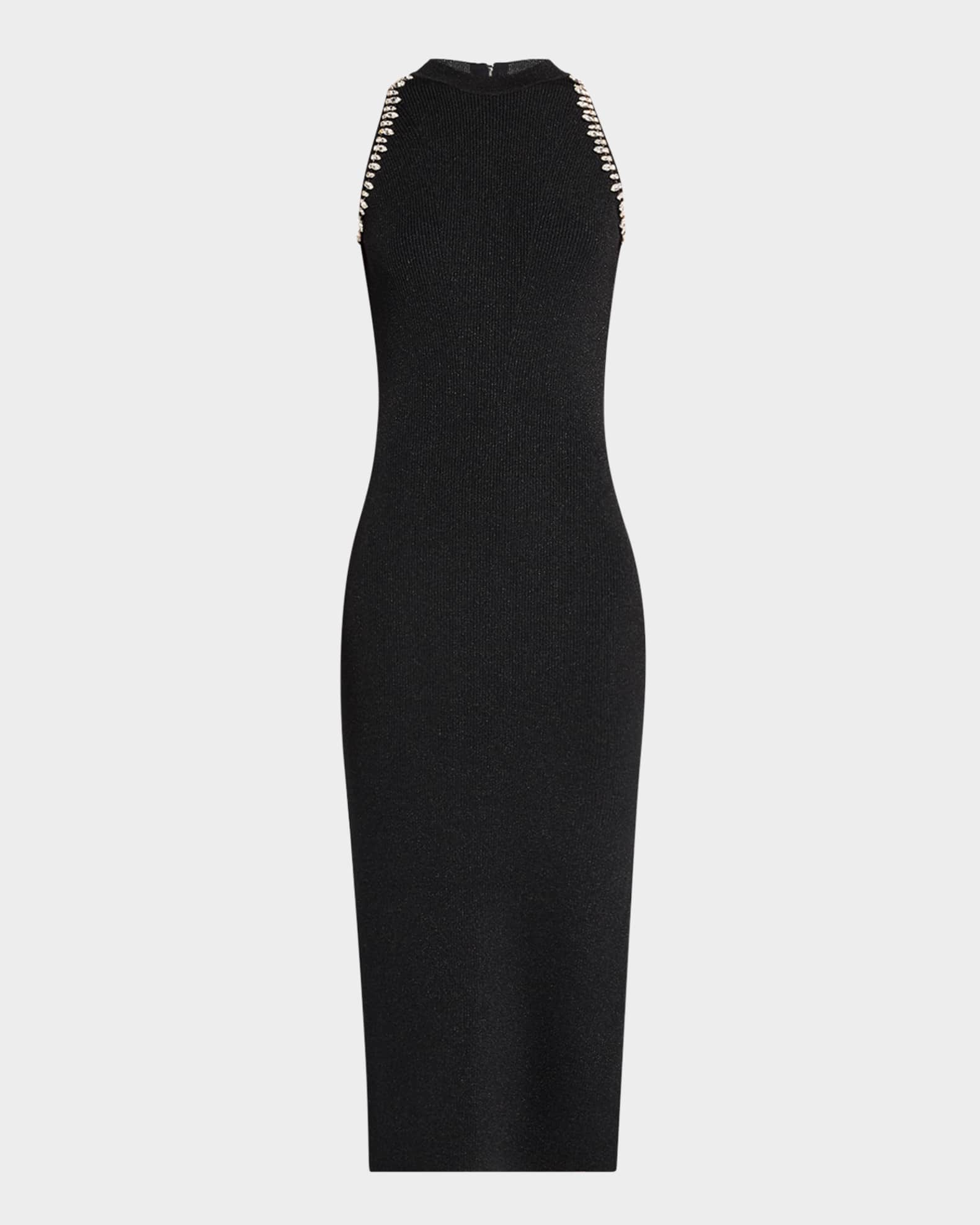 Izel Crystal Halter Ribbed Midi Dress 0