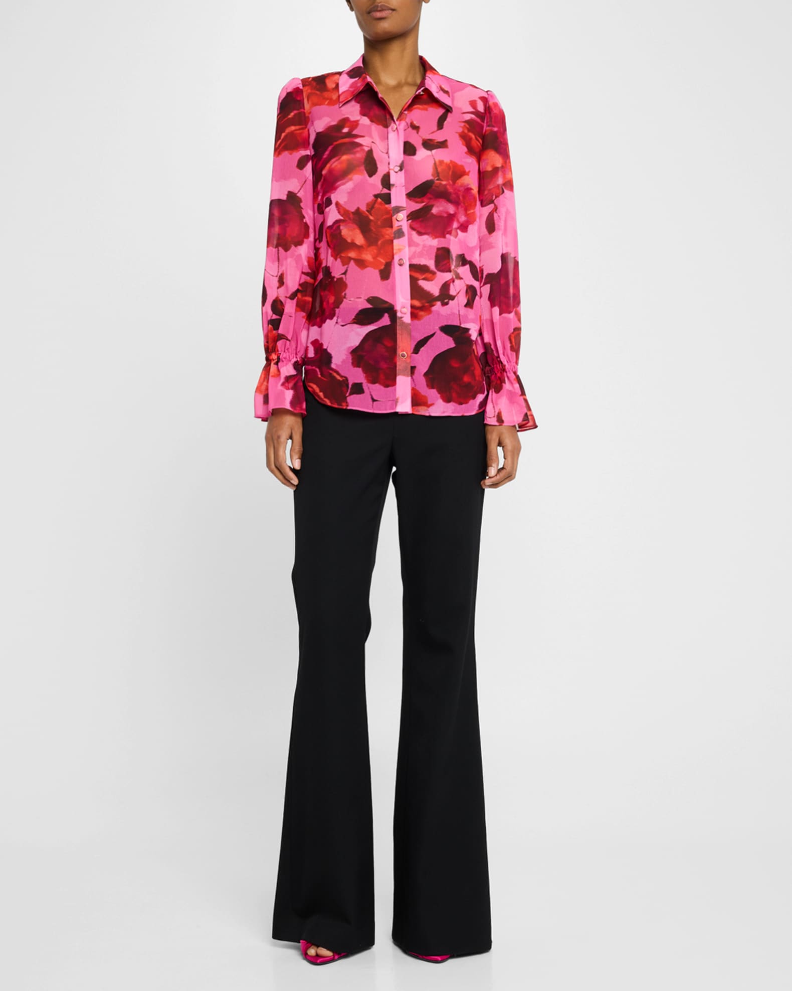 Lacey Blurred Blossom Floral-Print Blouse 1