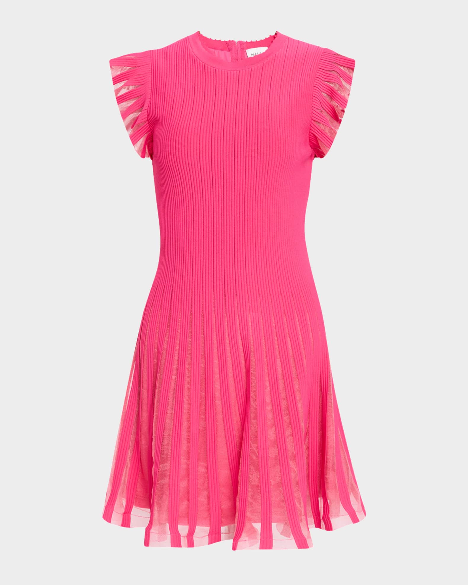 Sheer Flutter-Sleeve Knit Dress 0