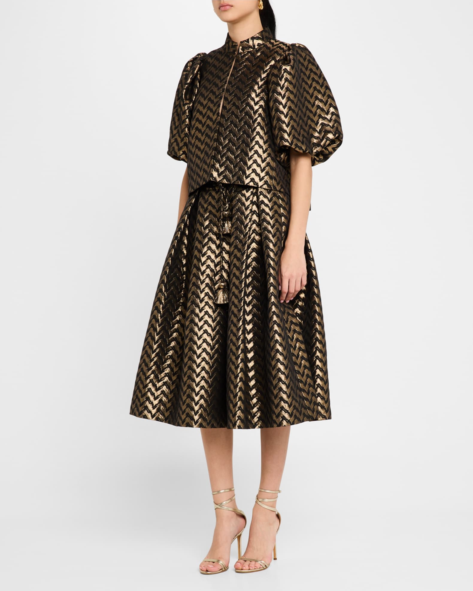 Olivia Metallic Chevron Puff-Sleeve Blouse 1