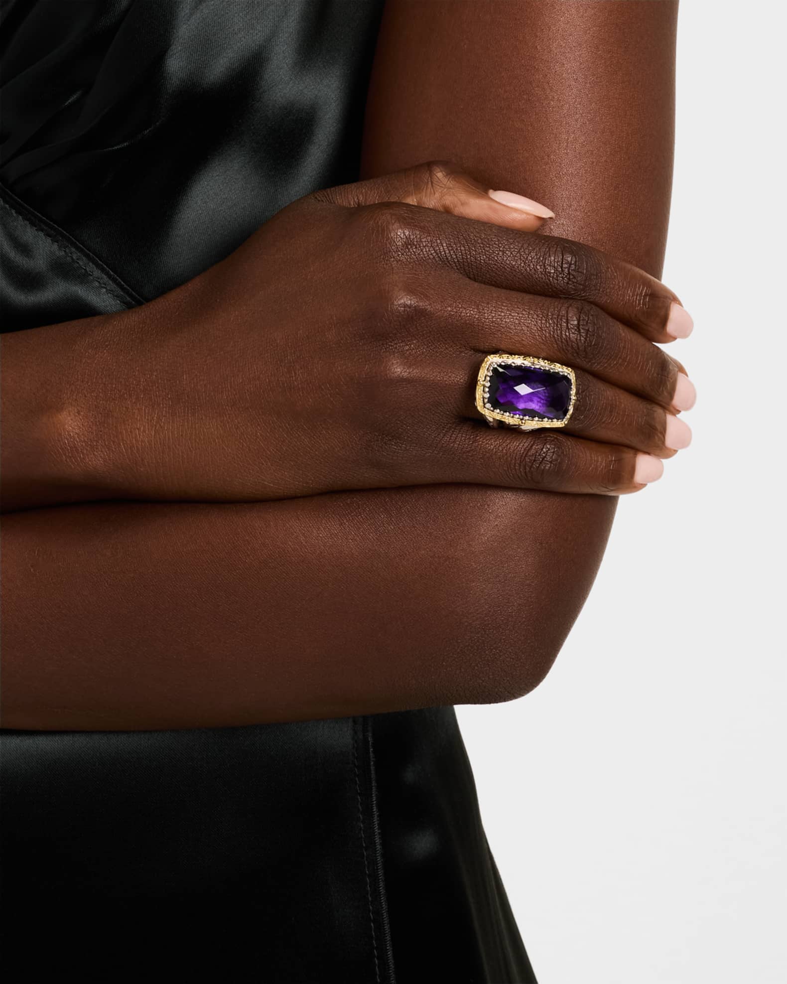 Sterling Silver and 18K Yellow Gold Dark Amethyst Quartz Statement Ring 1