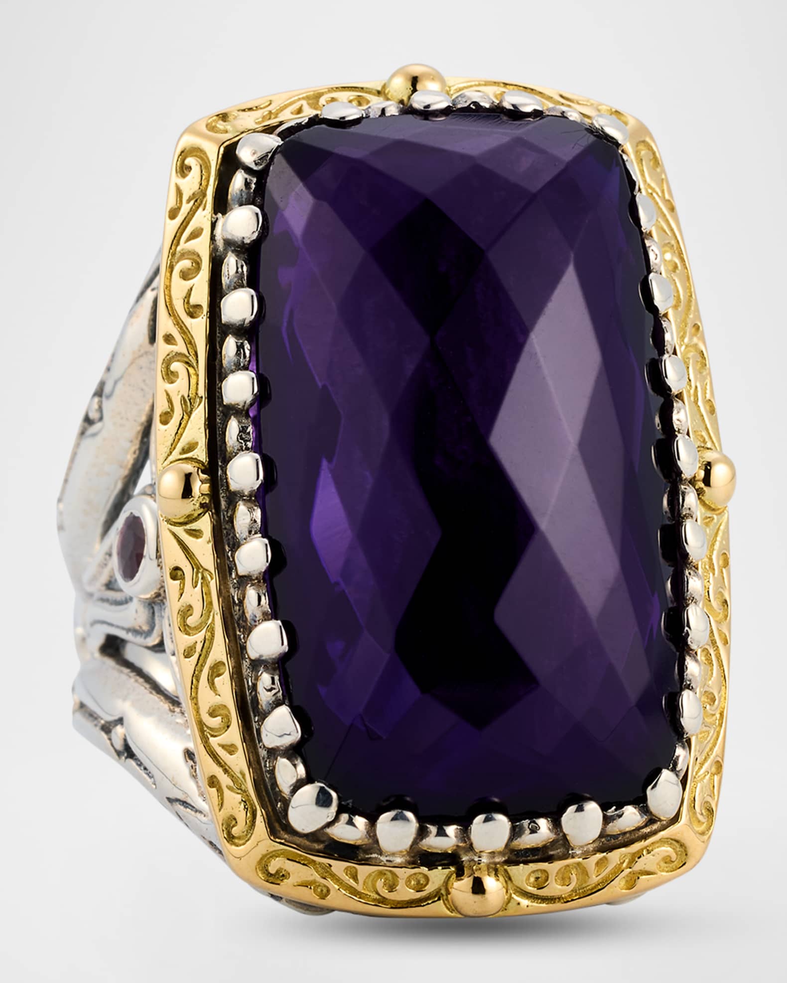 Sterling Silver and 18K Yellow Gold Dark Amethyst Quartz Statement Ring 0
