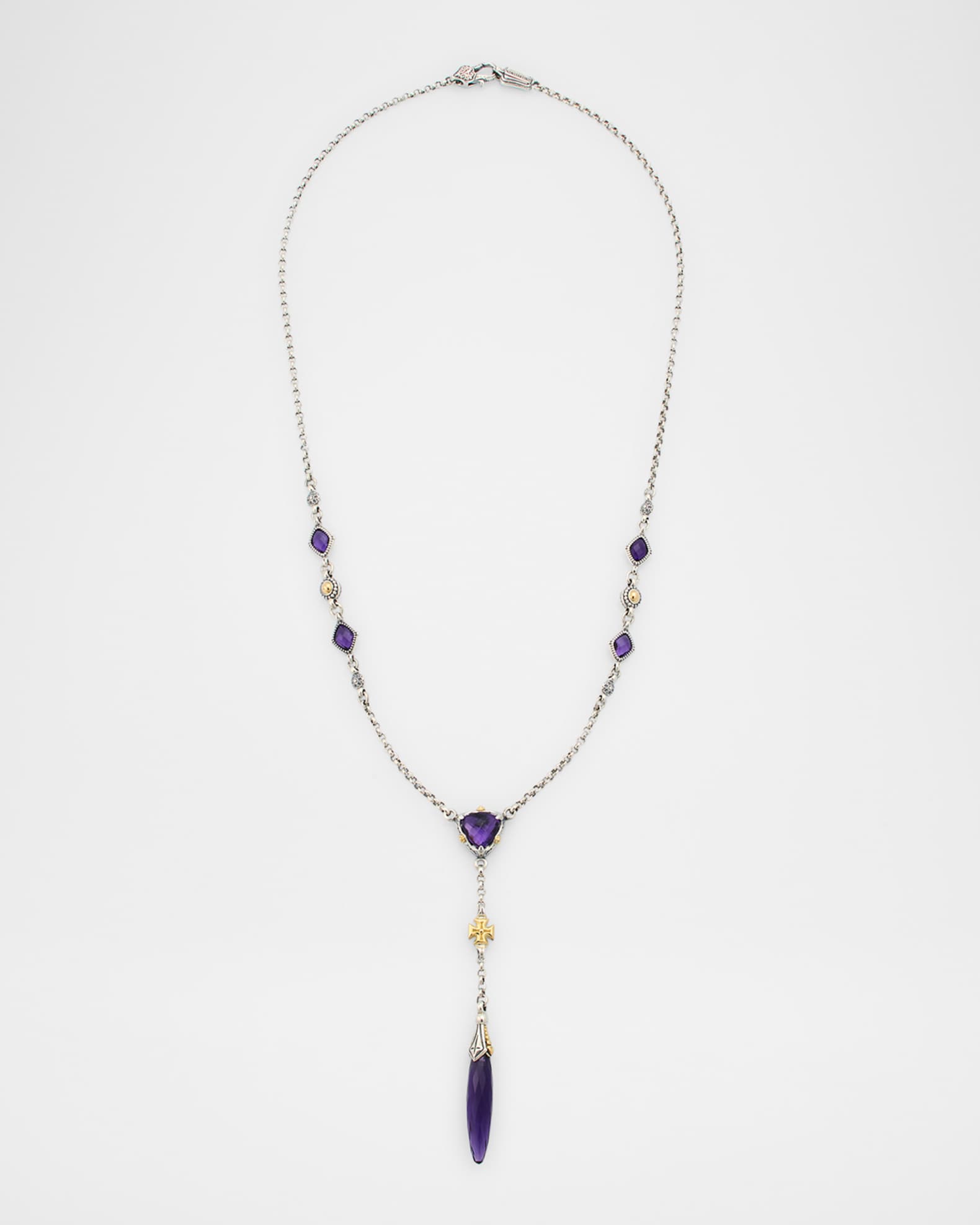 Anthos Cross and Dagger Drop Dark Amethyst Quartz Necklace  0