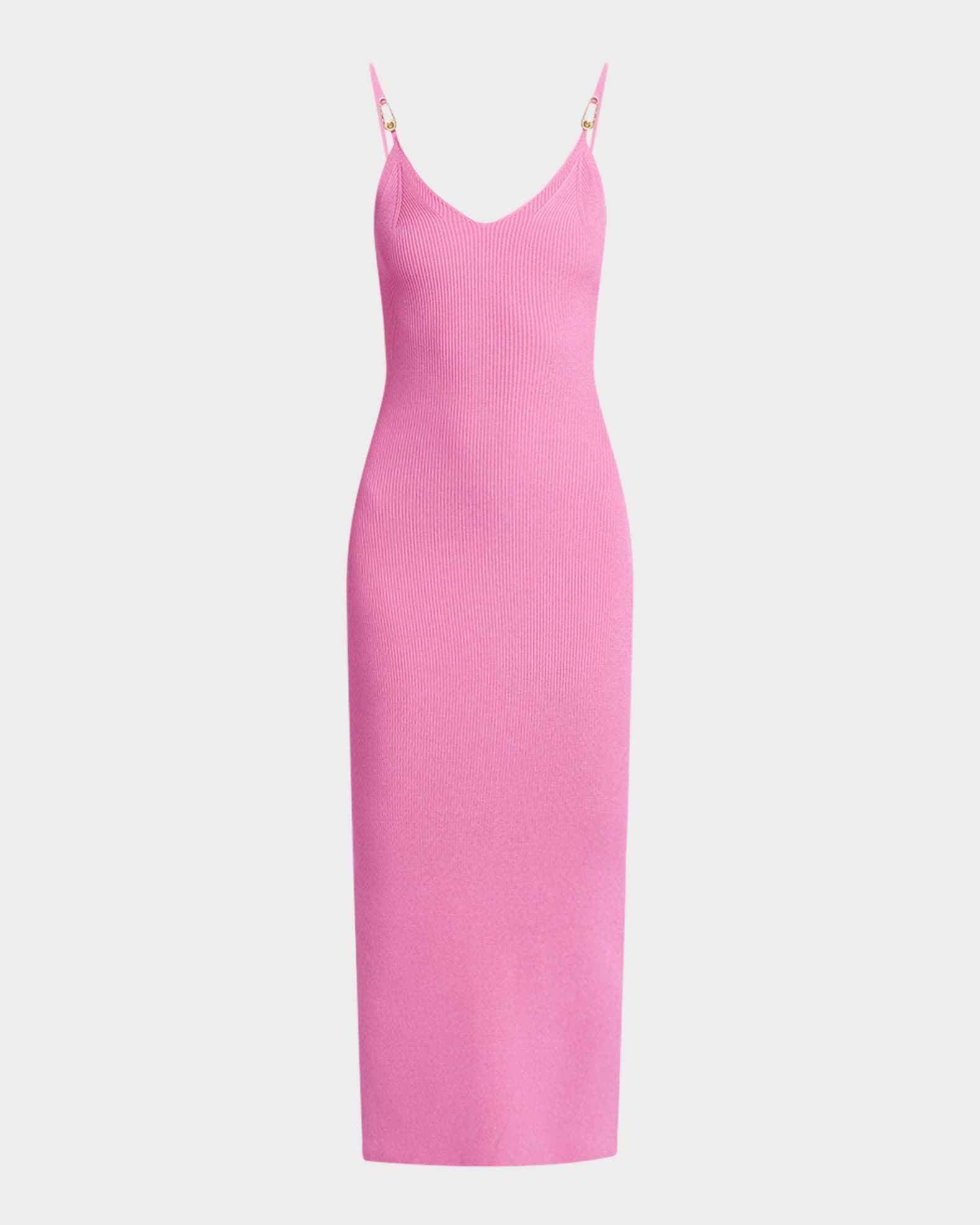 Safety-Pin Straps Rib Knit Midi Dress 0