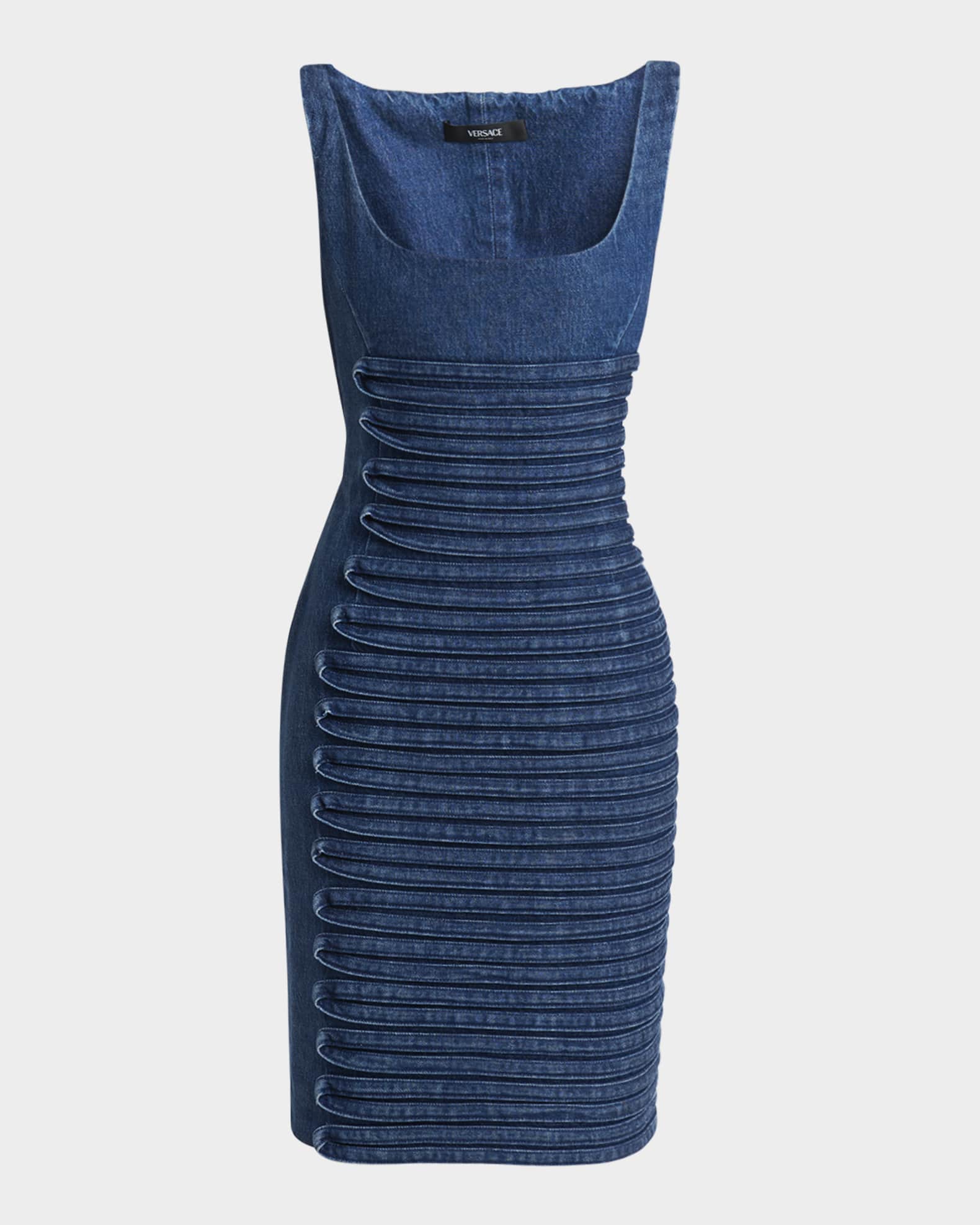 Stripe Embroidered Sleeveless Denim Dress 0