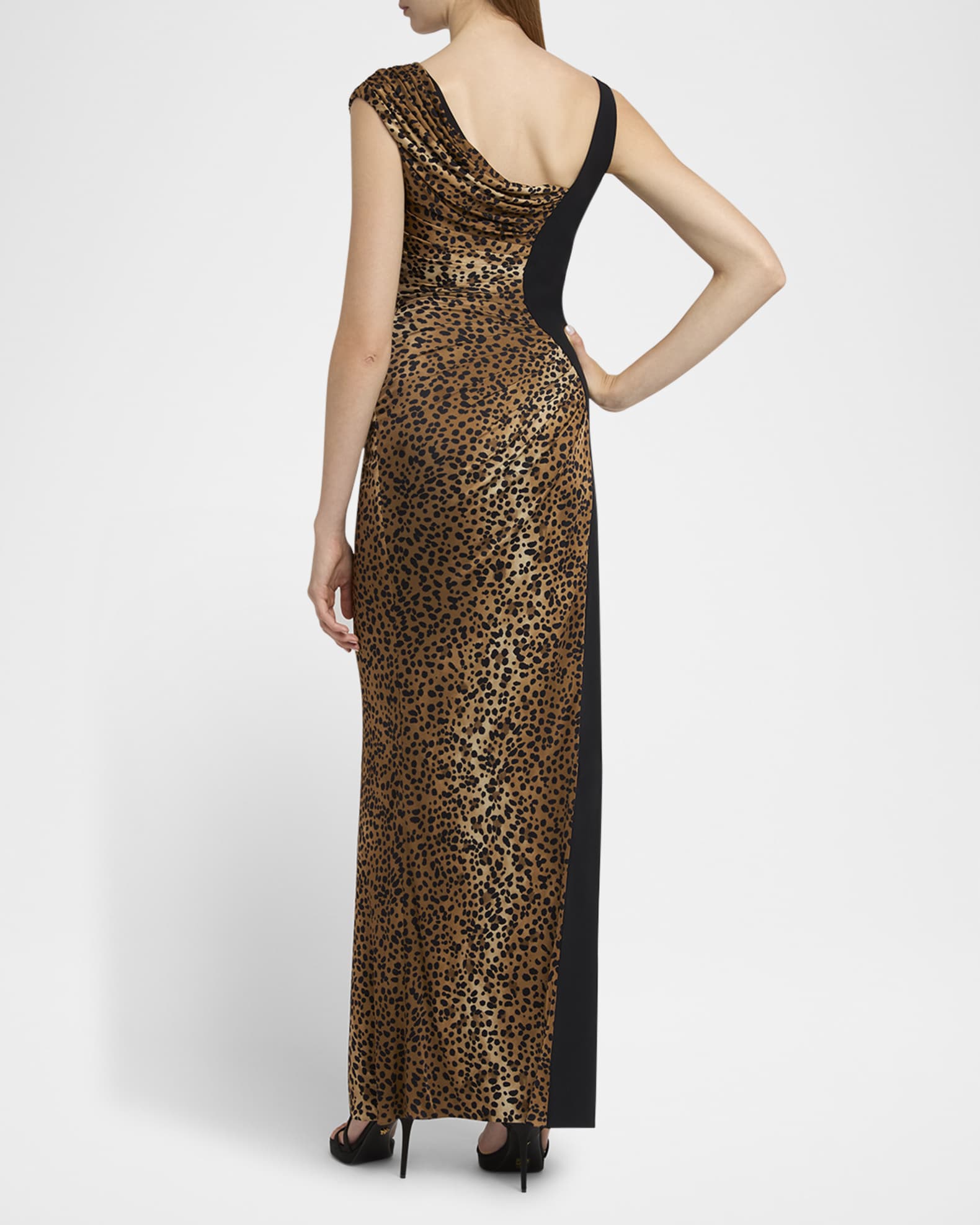 ワンピース VERSACE SS23 JERSEY DRESS (1009999_1A012531B000) Versace Leopard-Print Draped Liquid Jersey Slit Gown