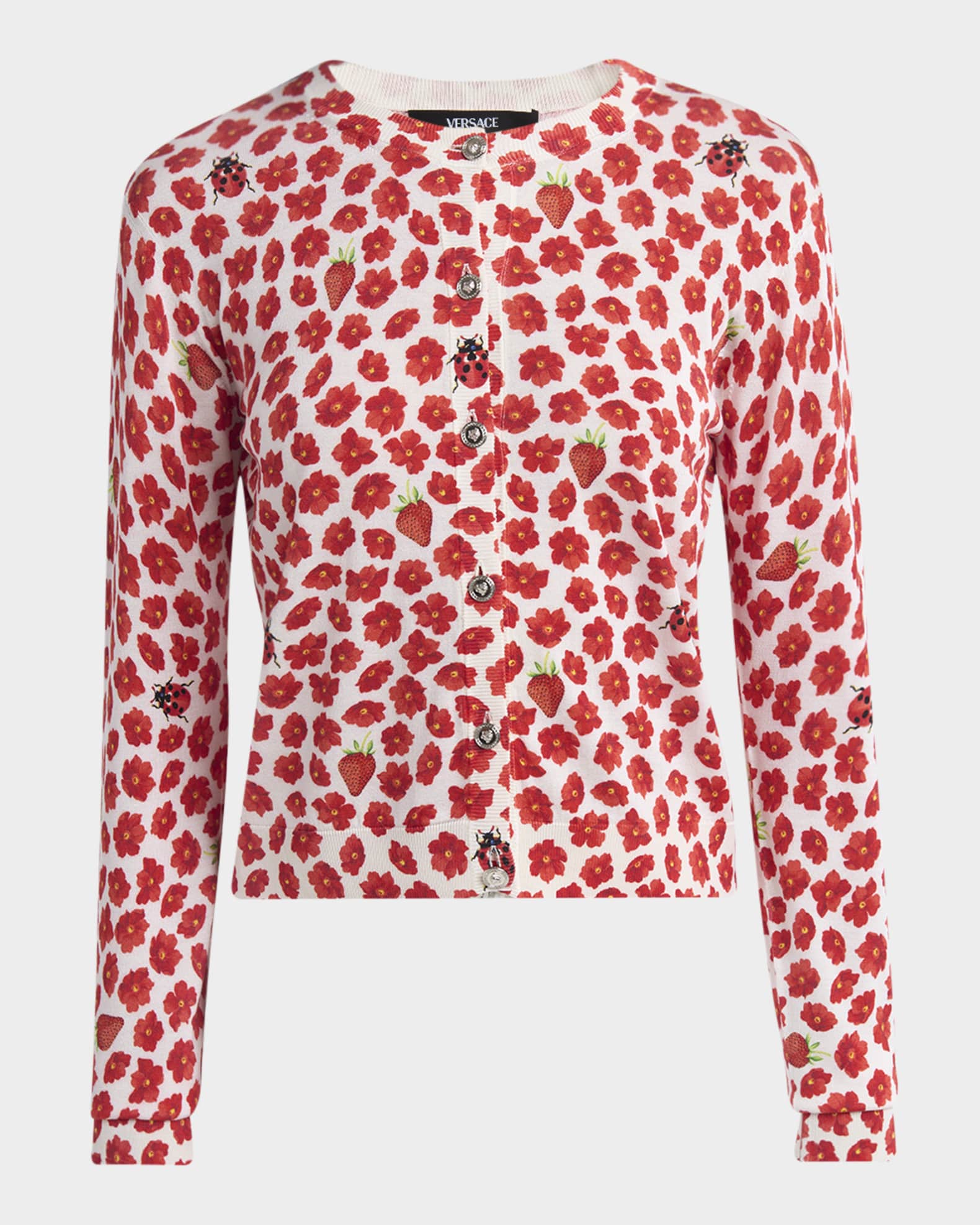 Strawberry Garden Print Silk Knit Cardigan 0