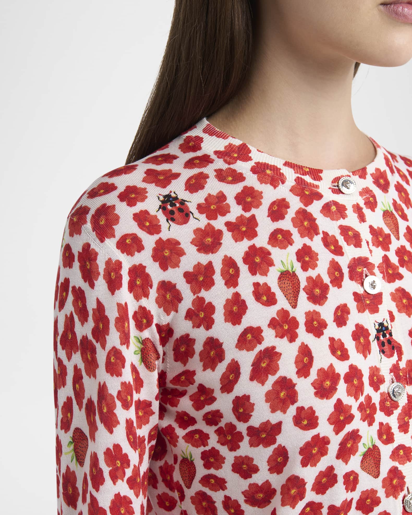 トップス vintage made in italyVERSACE cardigun ea Versace Strawberry Garden Print Silk Knit Cardigan | Neiman