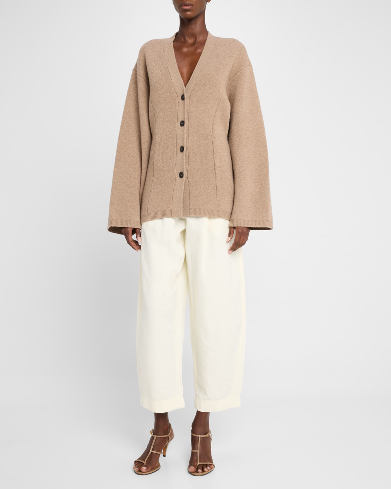 Paris Merino Wool and Cashmere V-Neck Button-Front Cardigan 1