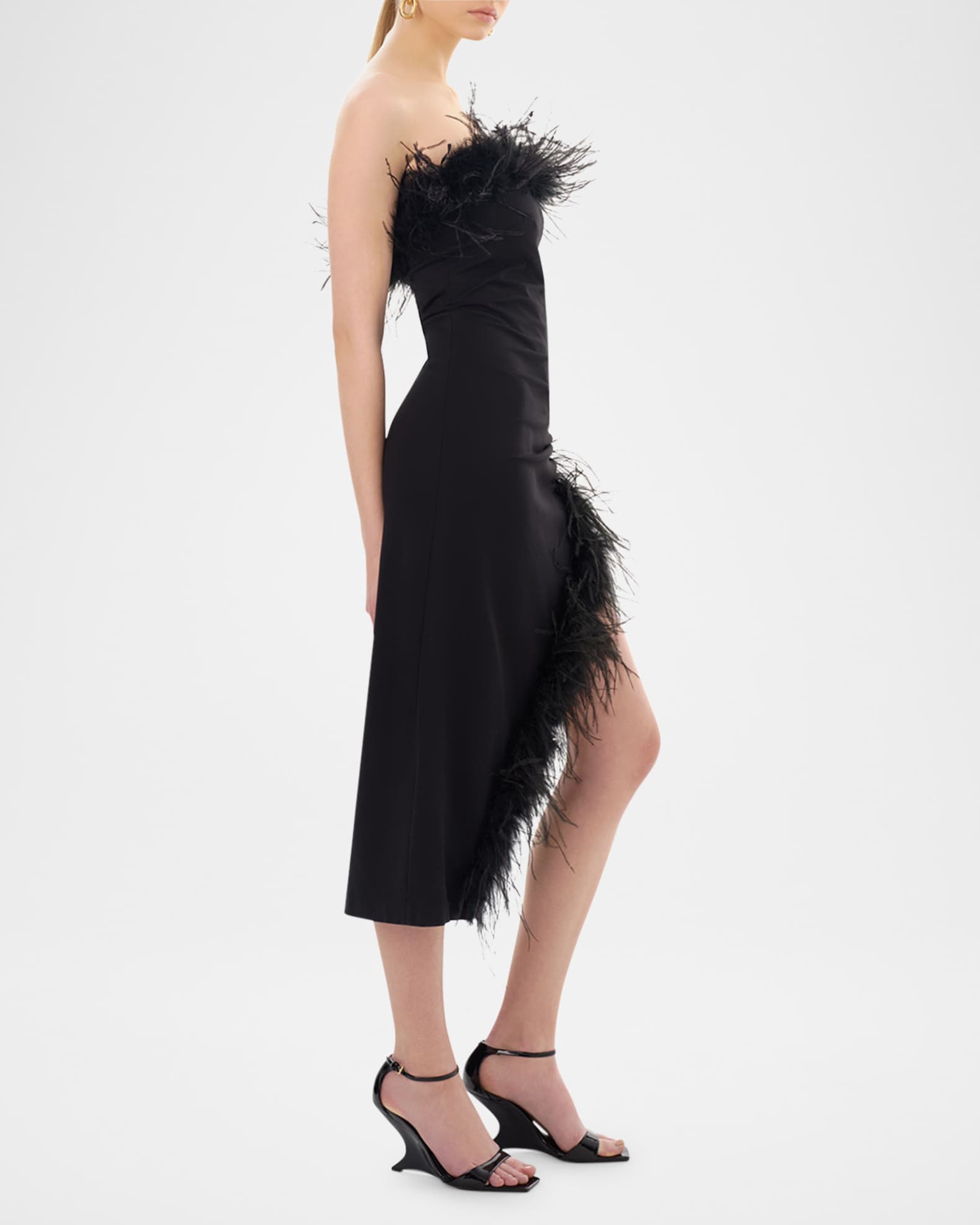 Freya Strapless Feather-Trim Midi Dress 1