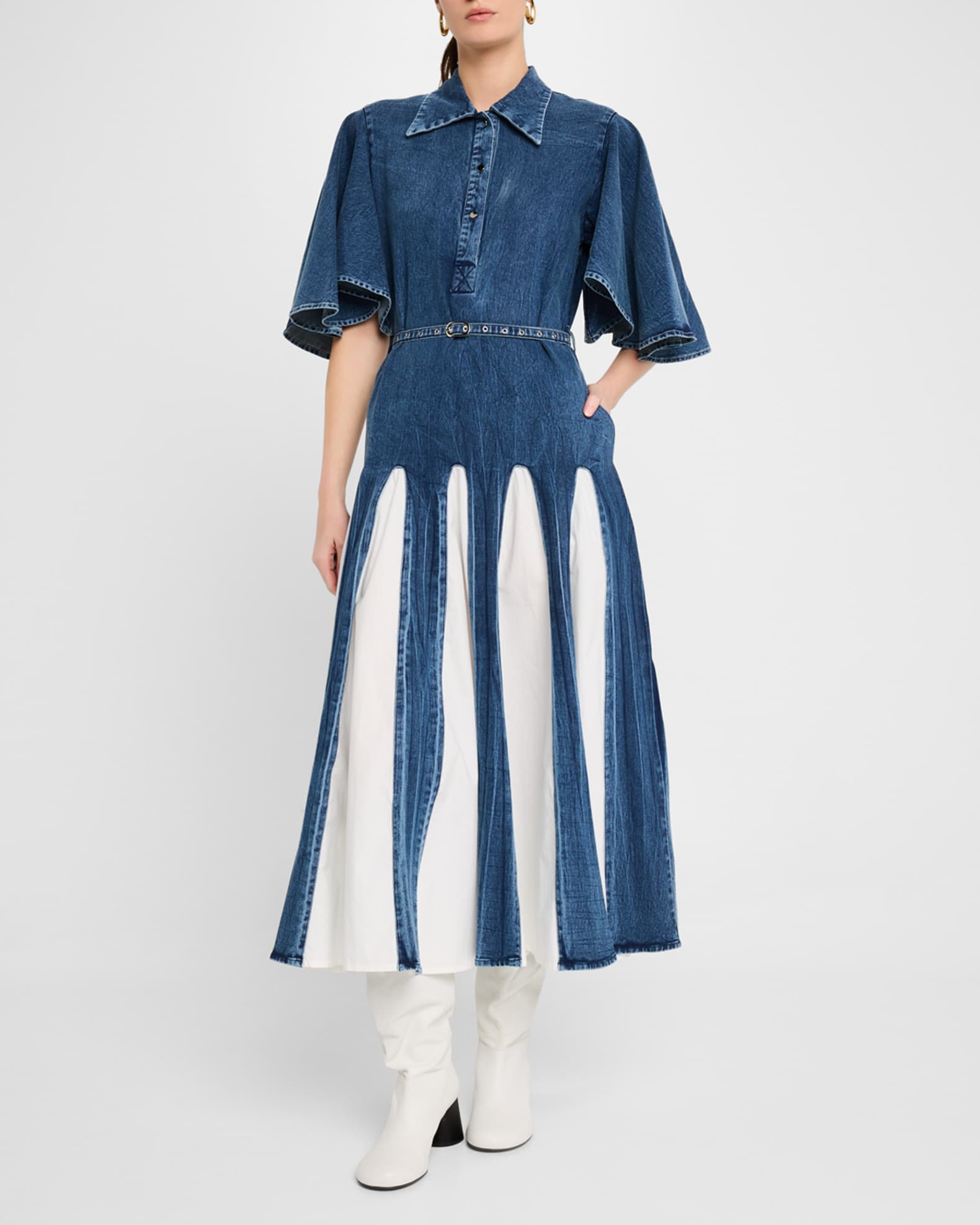 Oxford Godet Denim Midi Shirtdress 1