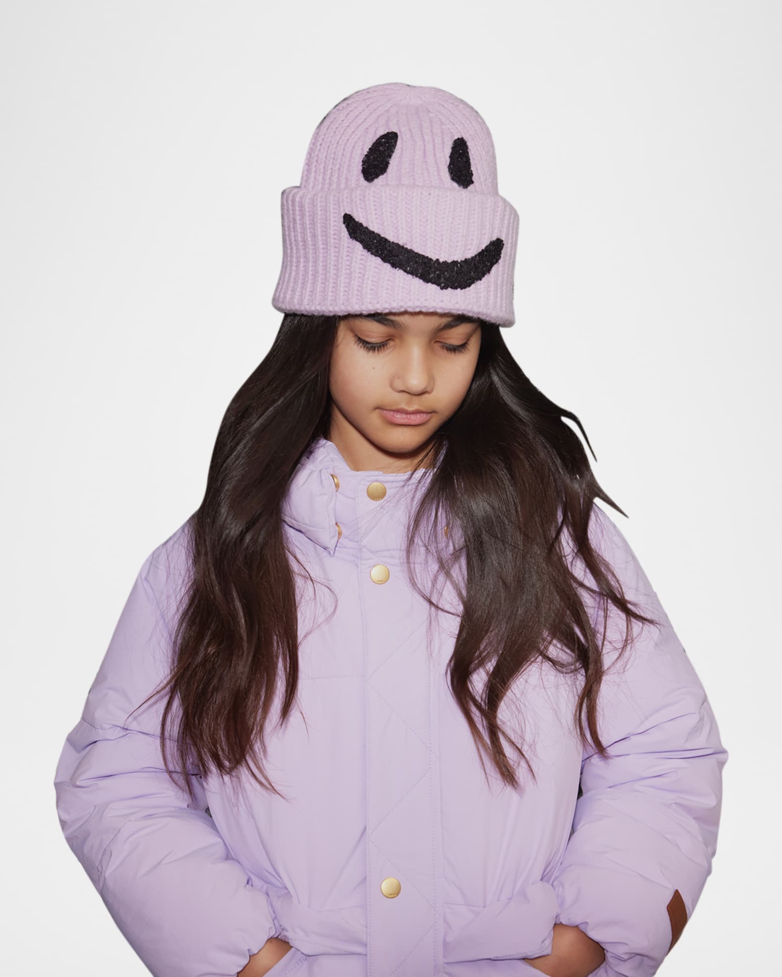Girl's Kim Ribbed Smiley Face Beanie 1