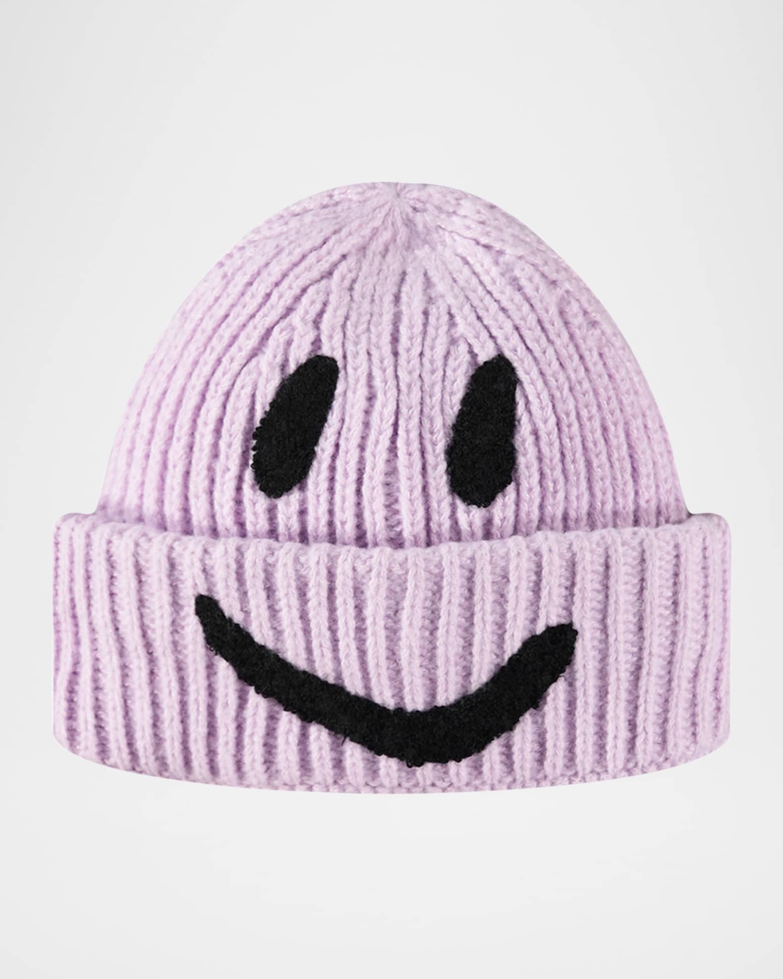 Girl's Kim Ribbed Smiley Face Beanie 0