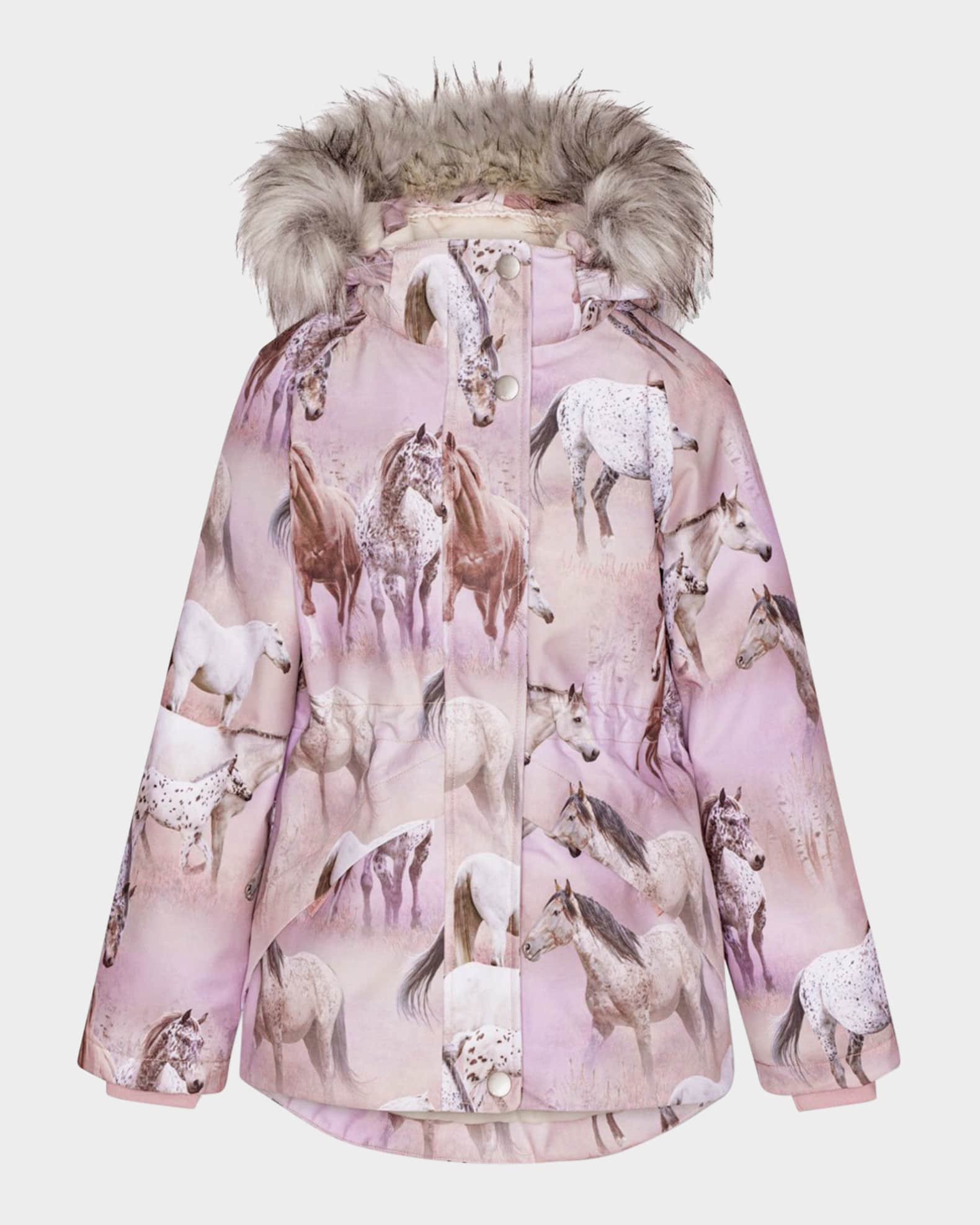 Girl's Cathy Praire Horse-Print Faux Fur Coat, Size 8-10 0