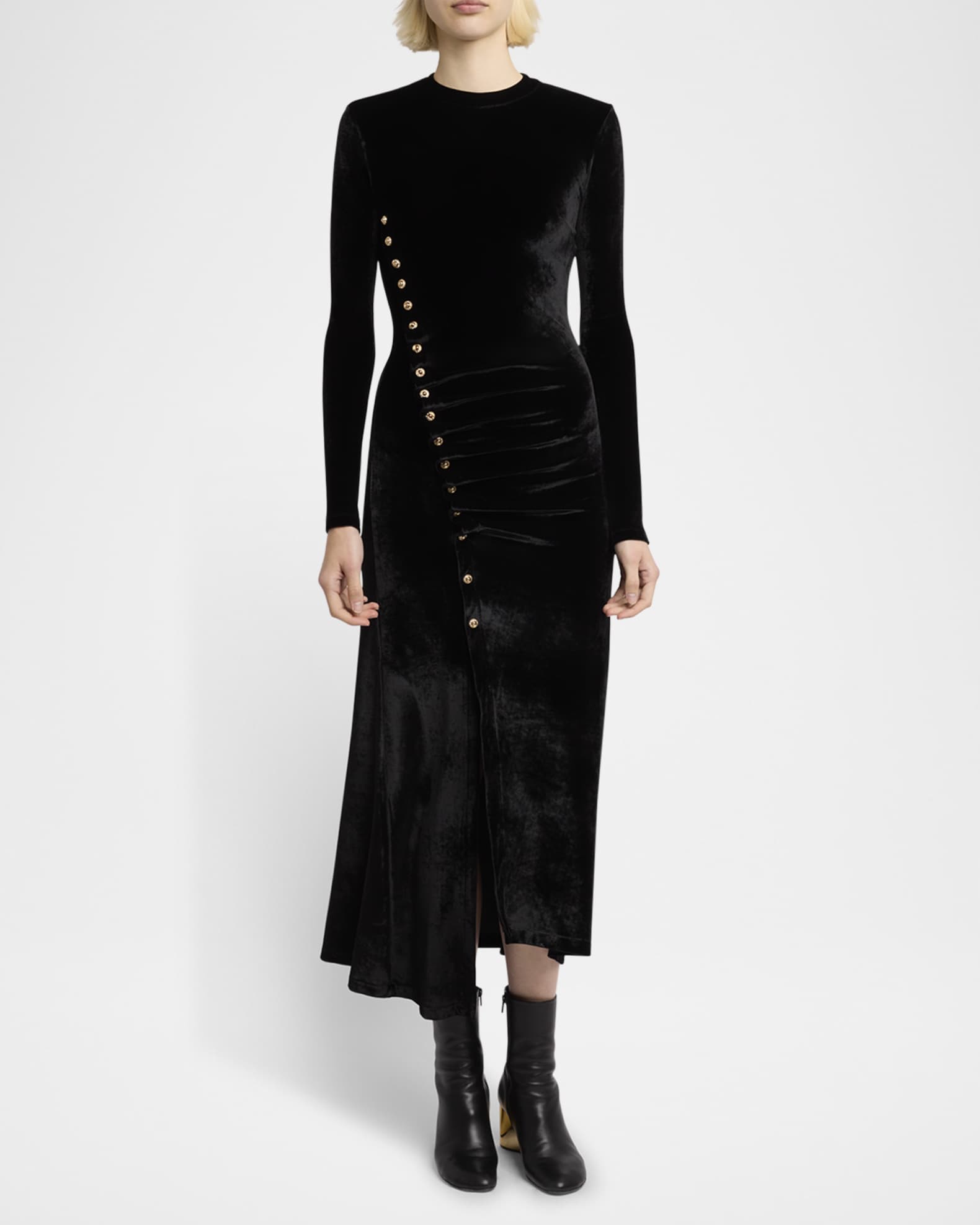 Ruched Velvet Side Button Dress 1