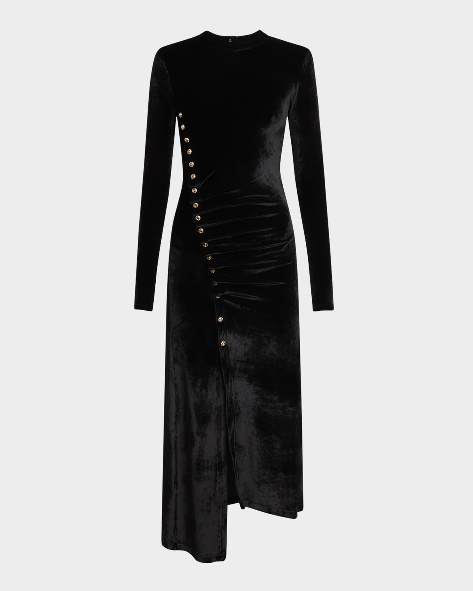 Ruched Velvet Side Button Dress 0