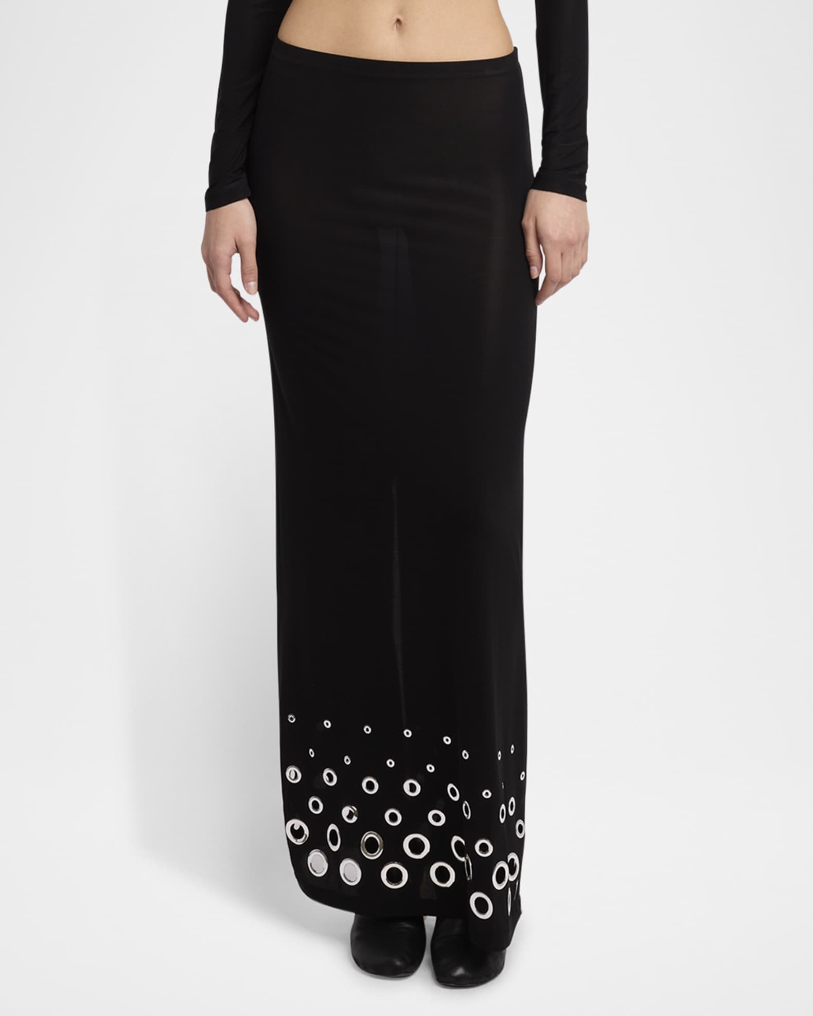 スカート RABANNE JERSEY LONG SKIRT WITH EYELETS Rabanne Grommet Maxi Skirt | Neiman Marcus