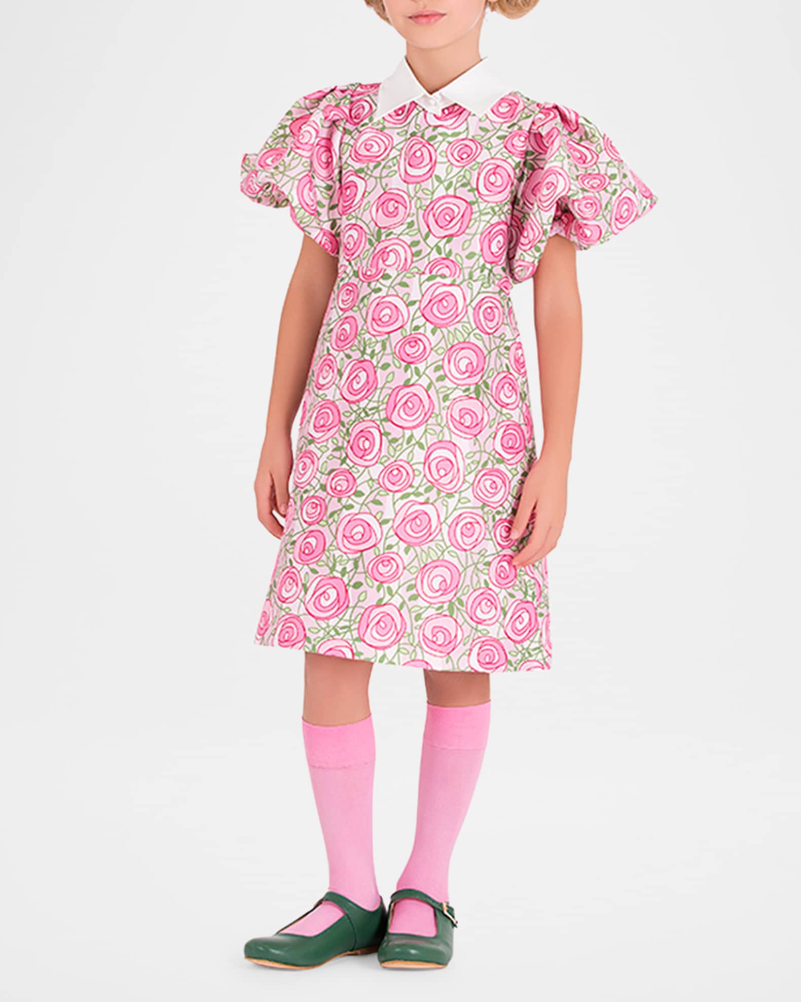 Rose Print Balloon Sleeve Dress
