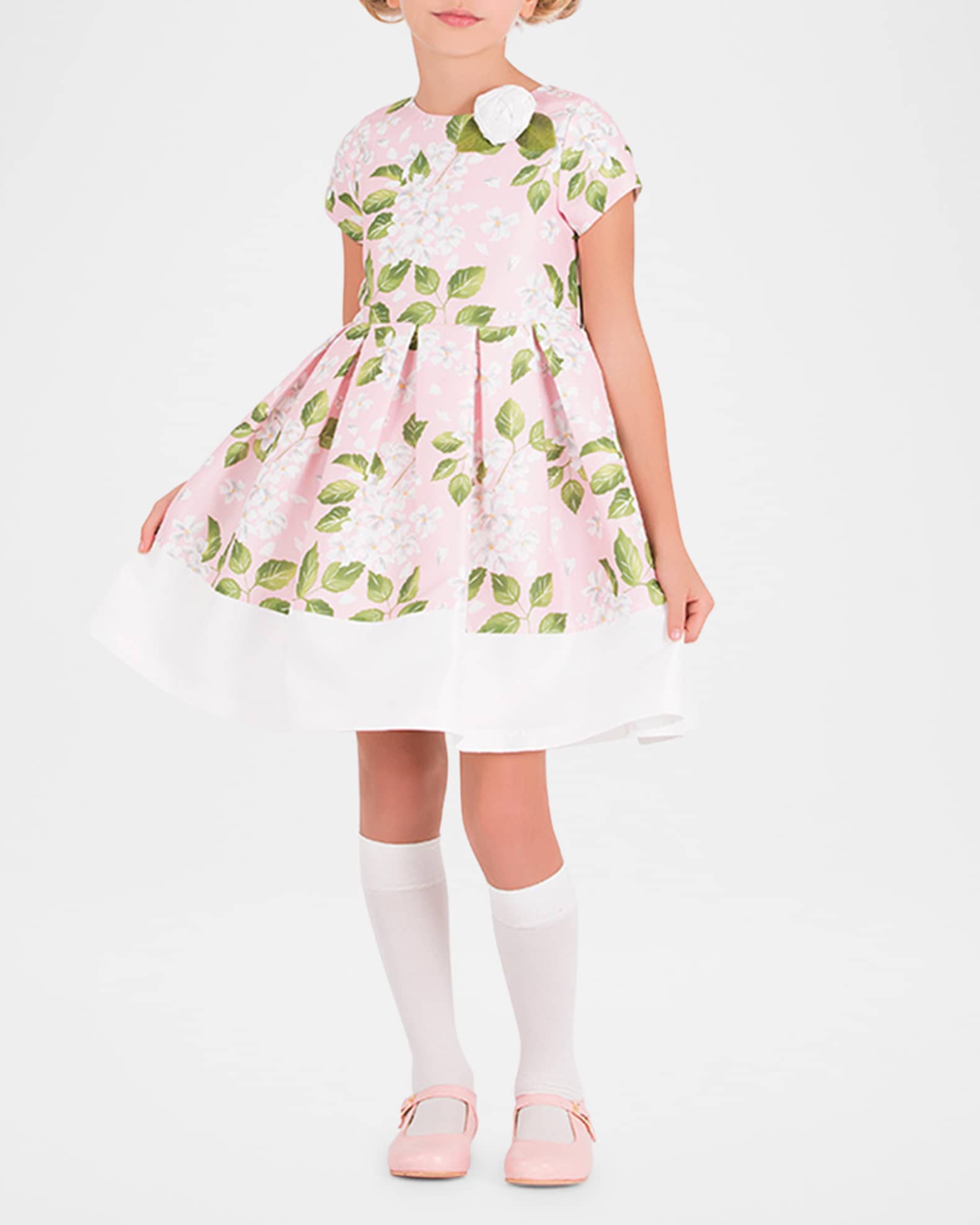 Girl's Rose-Print Dress W/ Rose Applique, Size 3T-12 1