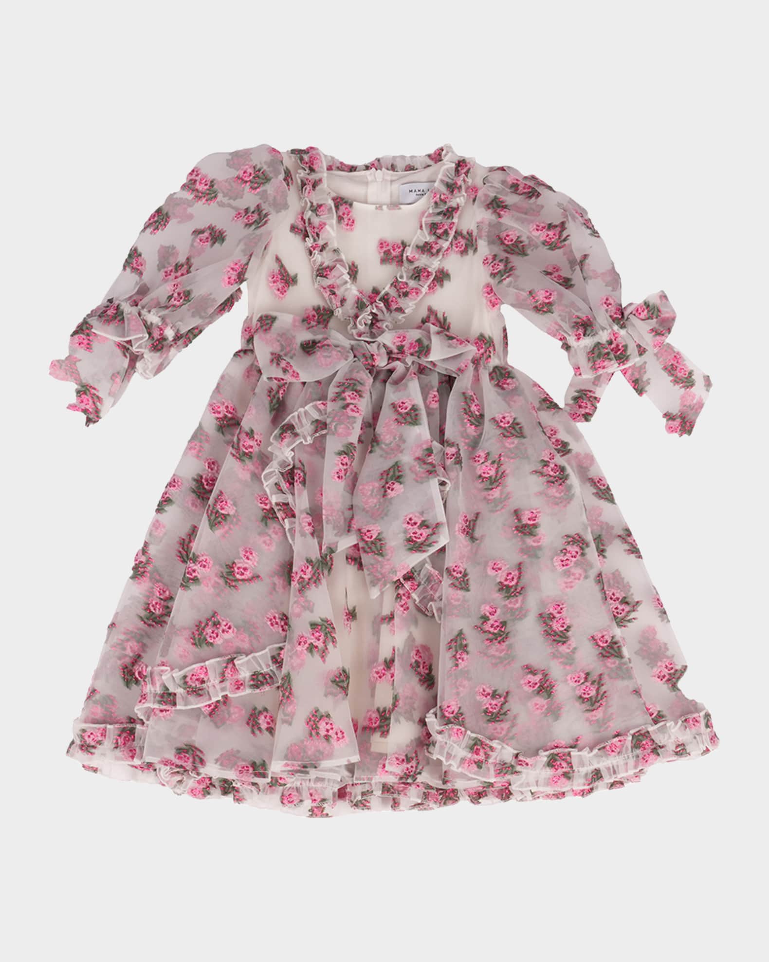Girl's Puff Sleeve Floral-Print Dress, Size 3T-12 0