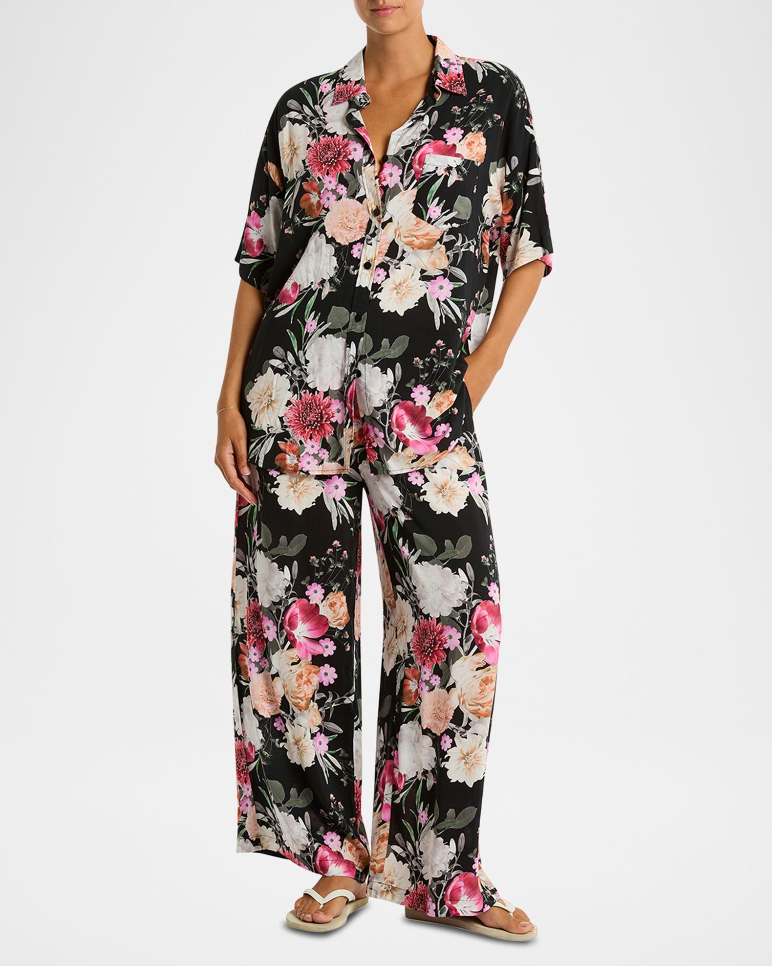 Al Fresco Watercolor Floral Button-Front Shirt