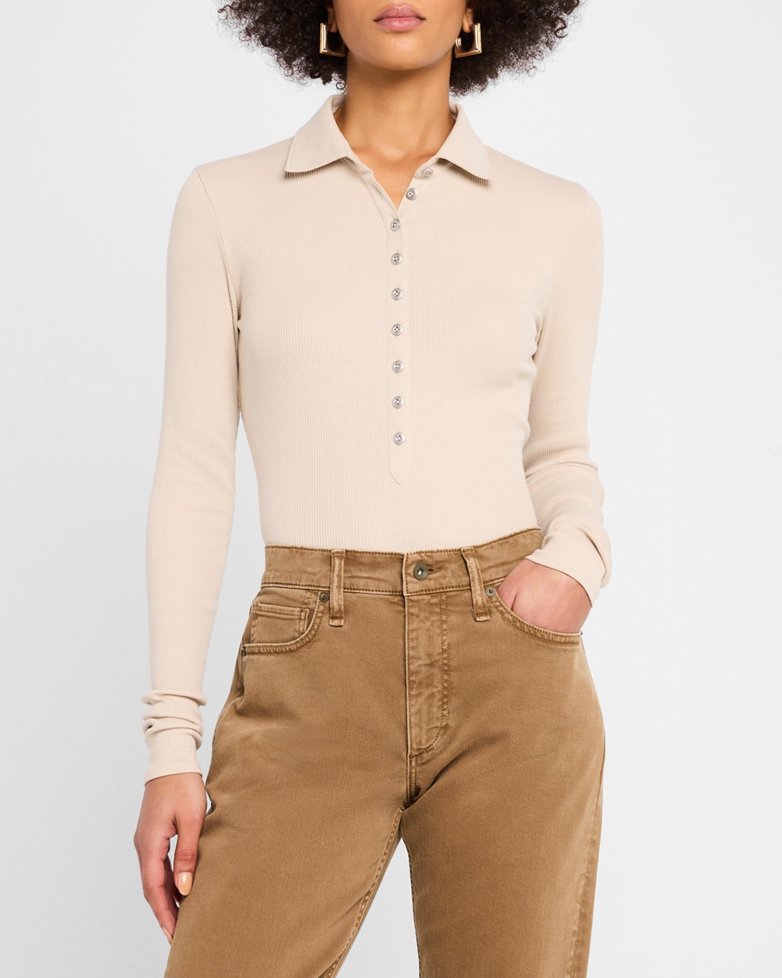 Rag & Bone The Essential Ribbed Button Polo Top | Neiman Marcus