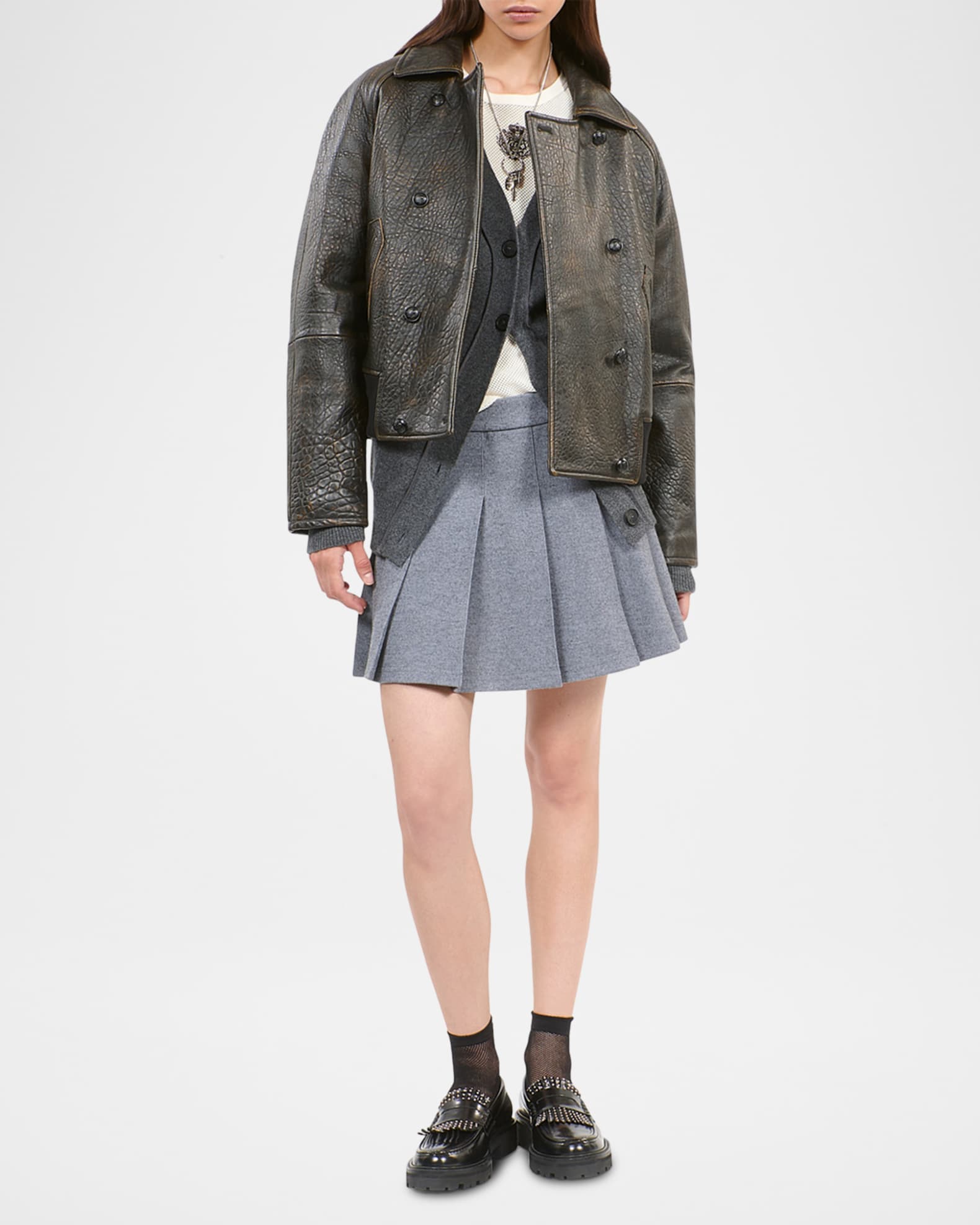 The Kooples Embossed Leather Jacket Neiman Marcus