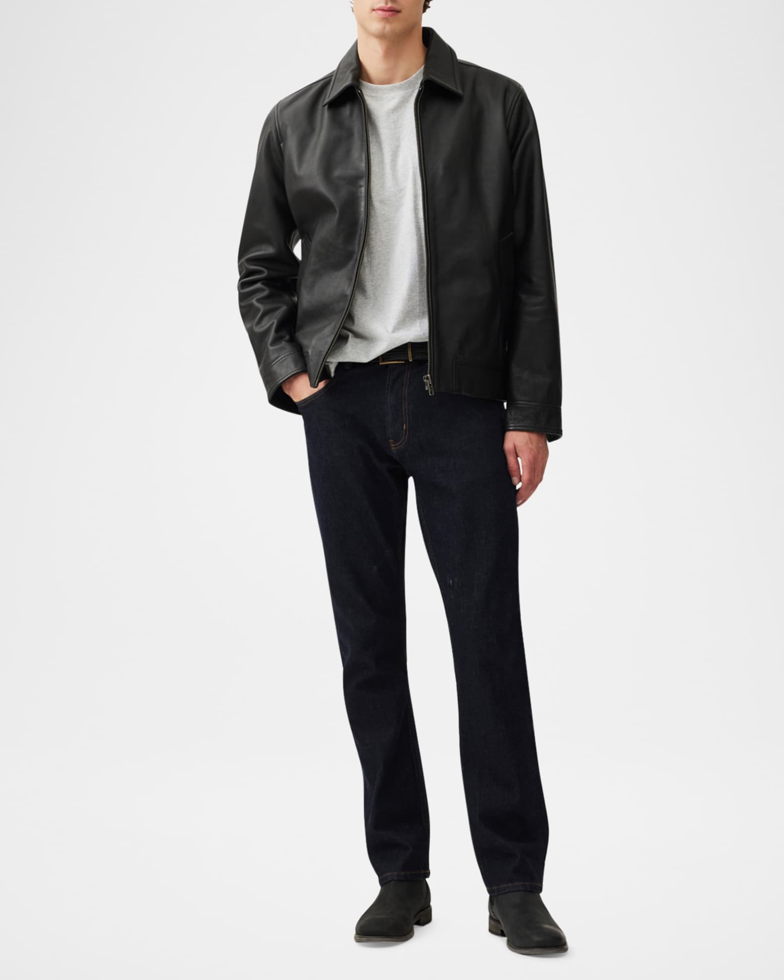 leather jacket with white dress shirt Slim Fit Stand Collar Tan Brown 100% Leather Coat L / S / Tan Brown main image 1