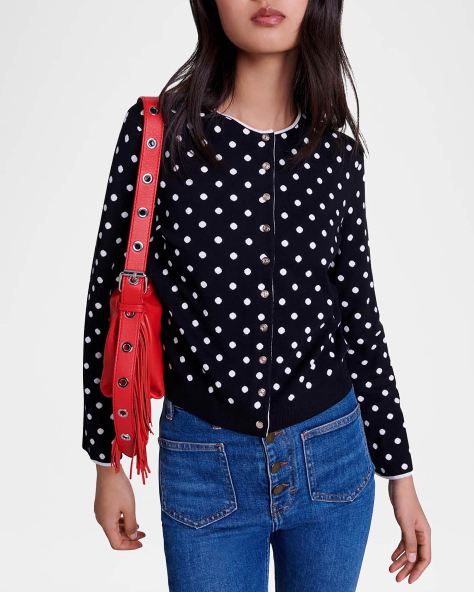 Maje Mydots Polka Dot Stretch Knit Cardigan Neiman Marcus
