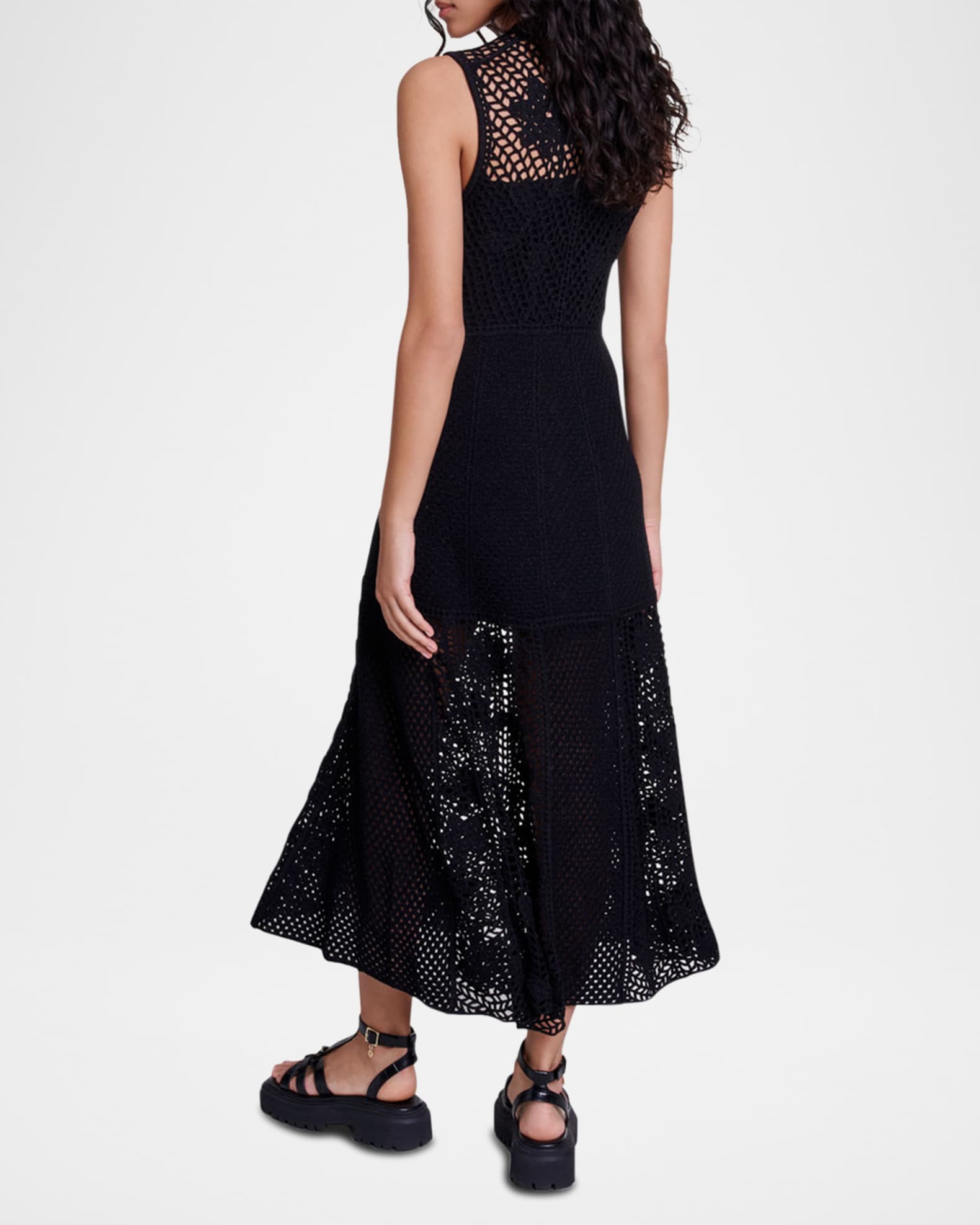 Maje Rita Floral Crochet Knit Midi Dress Neiman Marcus