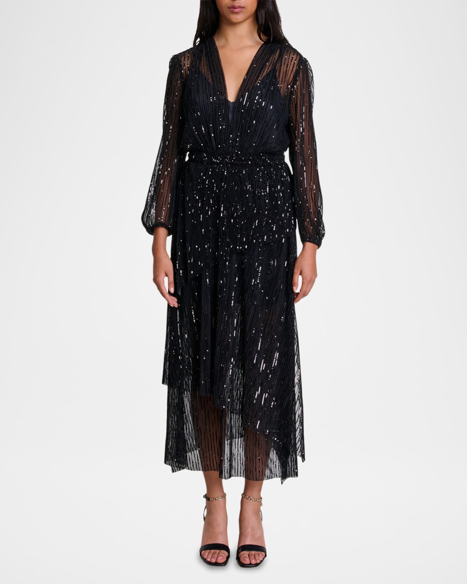 Maje Reota Sequined Asymmetric Midi Dress | Neiman Marcus