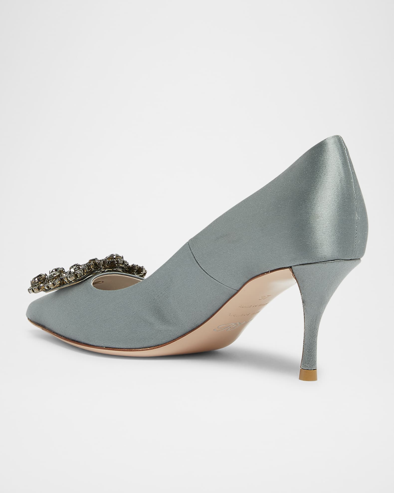 Satin Crystal Flowers Buckle Pumps 1