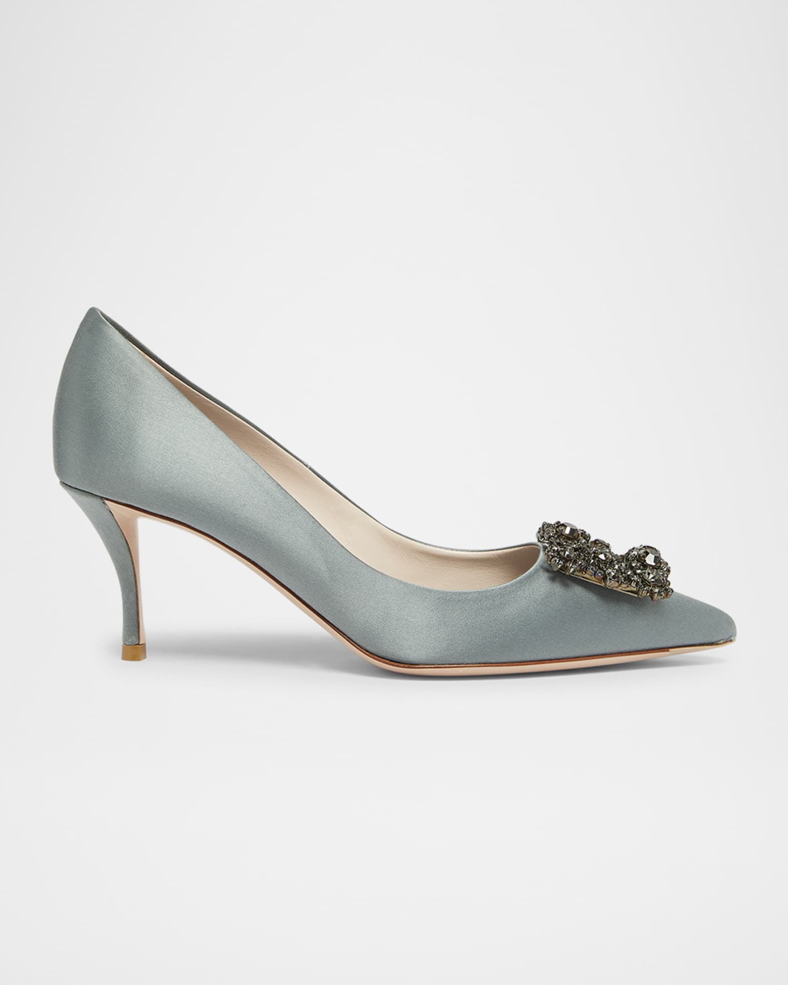 Satin Crystal Flowers Buckle Pumps 0