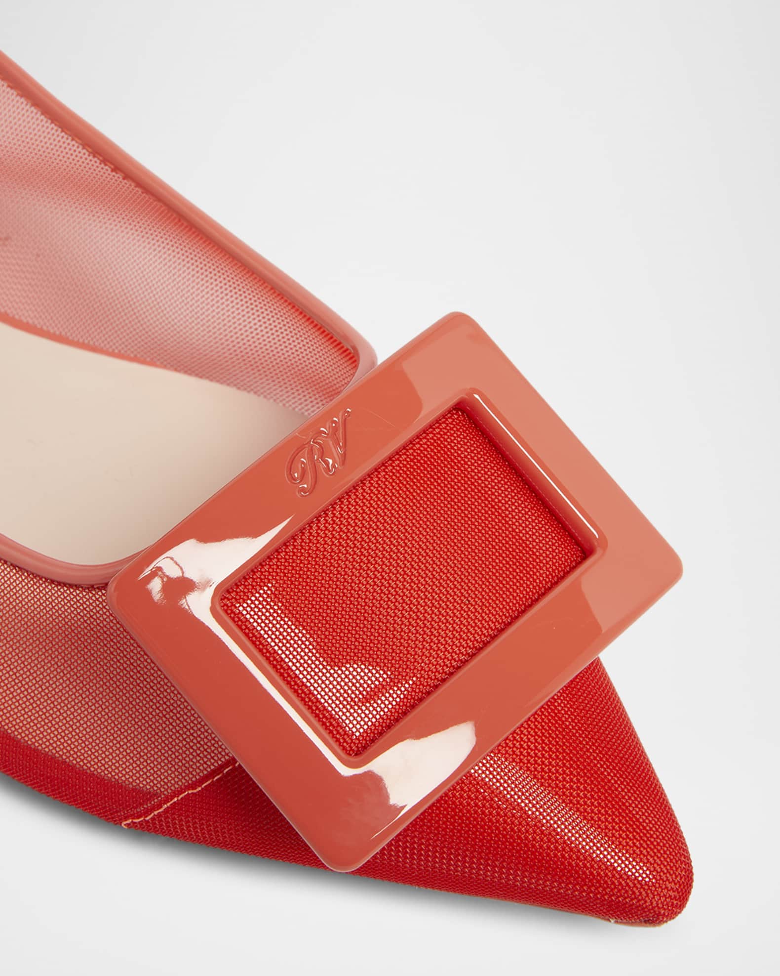 Roger Vivier Grommettine Mesh Net Buckle Ballerina Flats