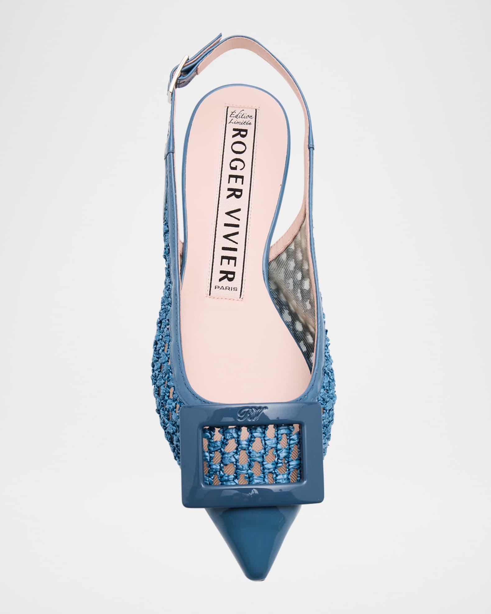 Roger Vivier Gommettine Raffia Buckle Slingback Ballerina Flats