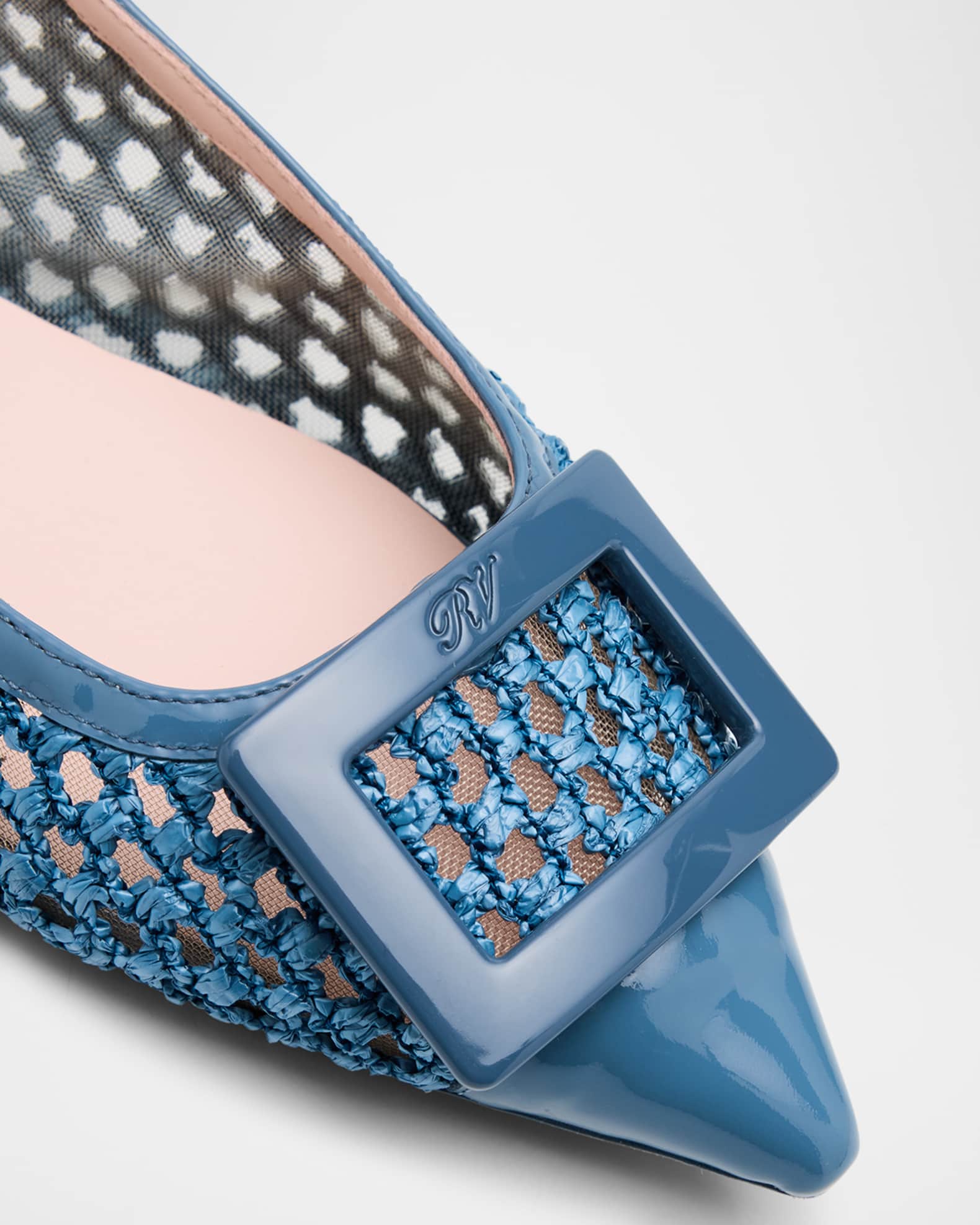 Roger Vivier Gommettine Raffia Buckle Slingback Ballerina Flats