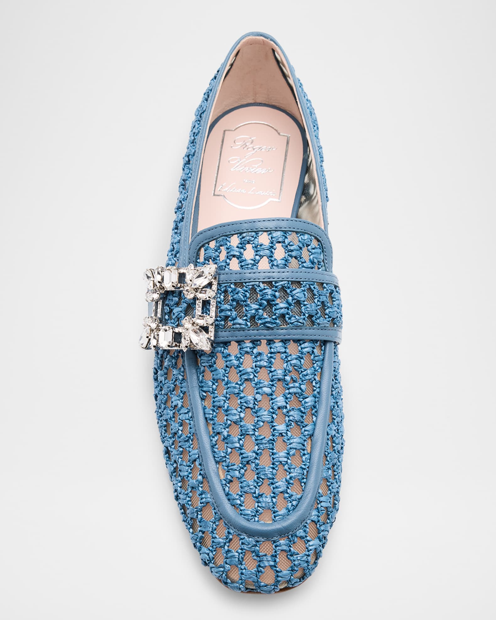 Roger Vivier Raffia Crystal Buckle Loafers | Neiman Marcus