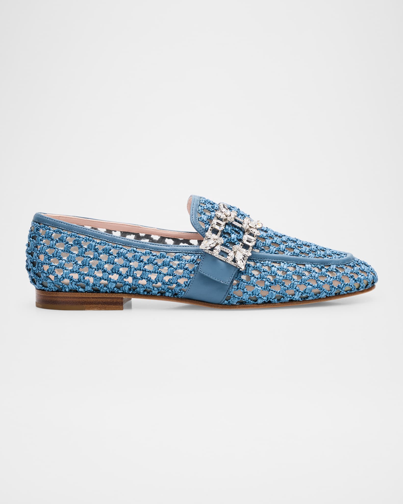 Raffia Crystal Buckle Loafers 0