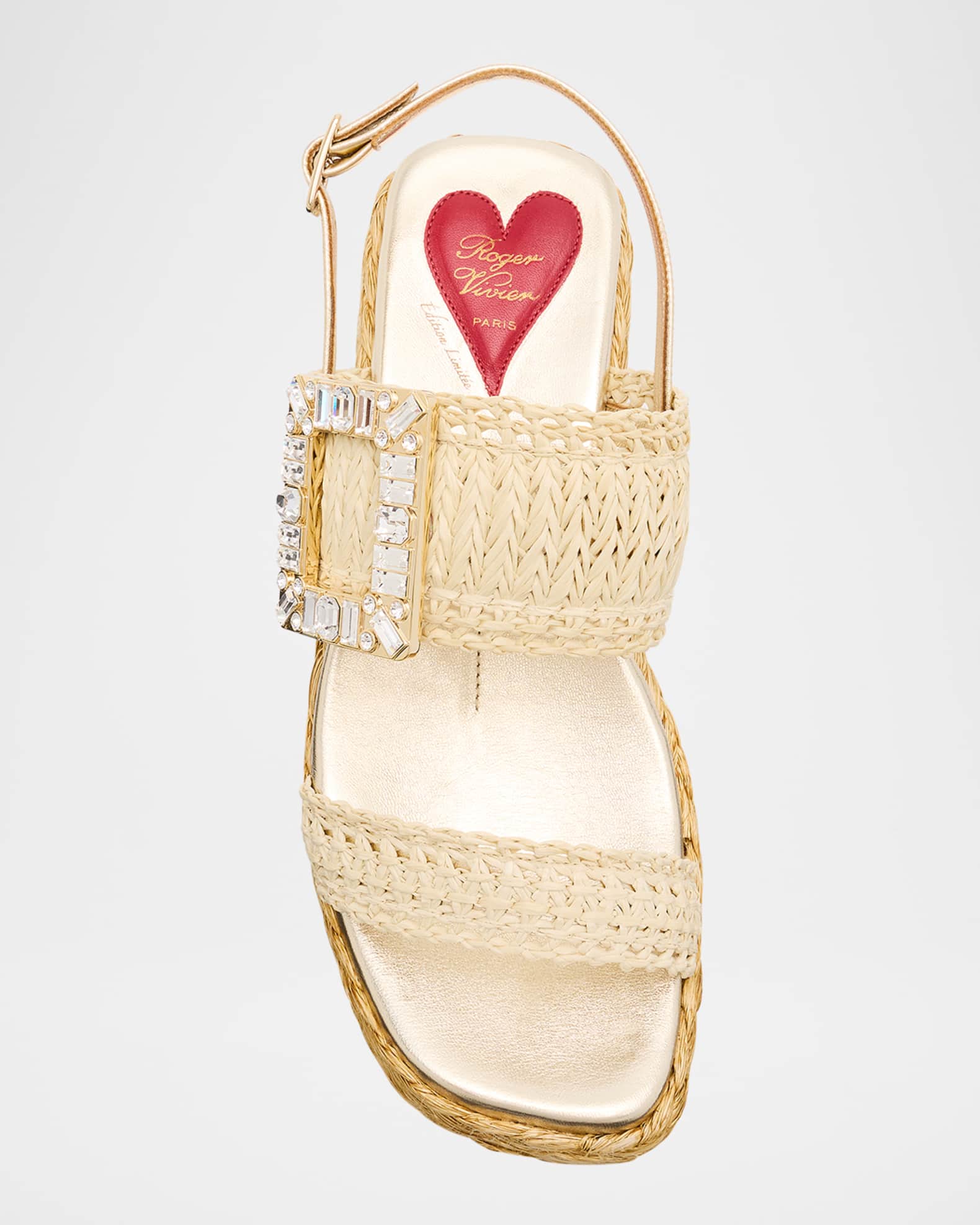 関税送料込Roger Vivier Crystal Buckle Sandals Roger Vivier Raffia Crystal Buckle Platform Sandals | Neiman