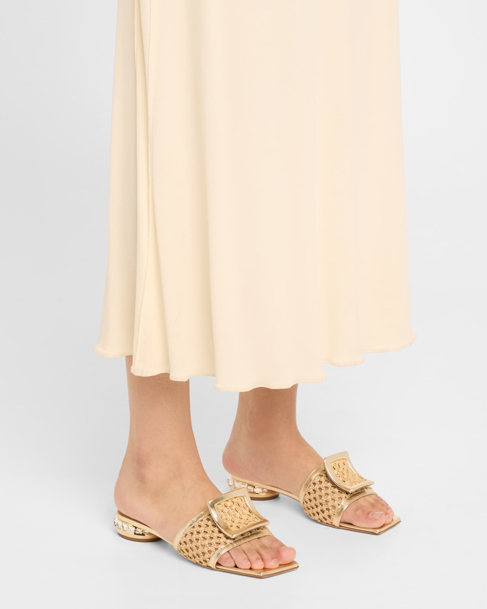 Leather & Raffia Jewel Slide Mules 1