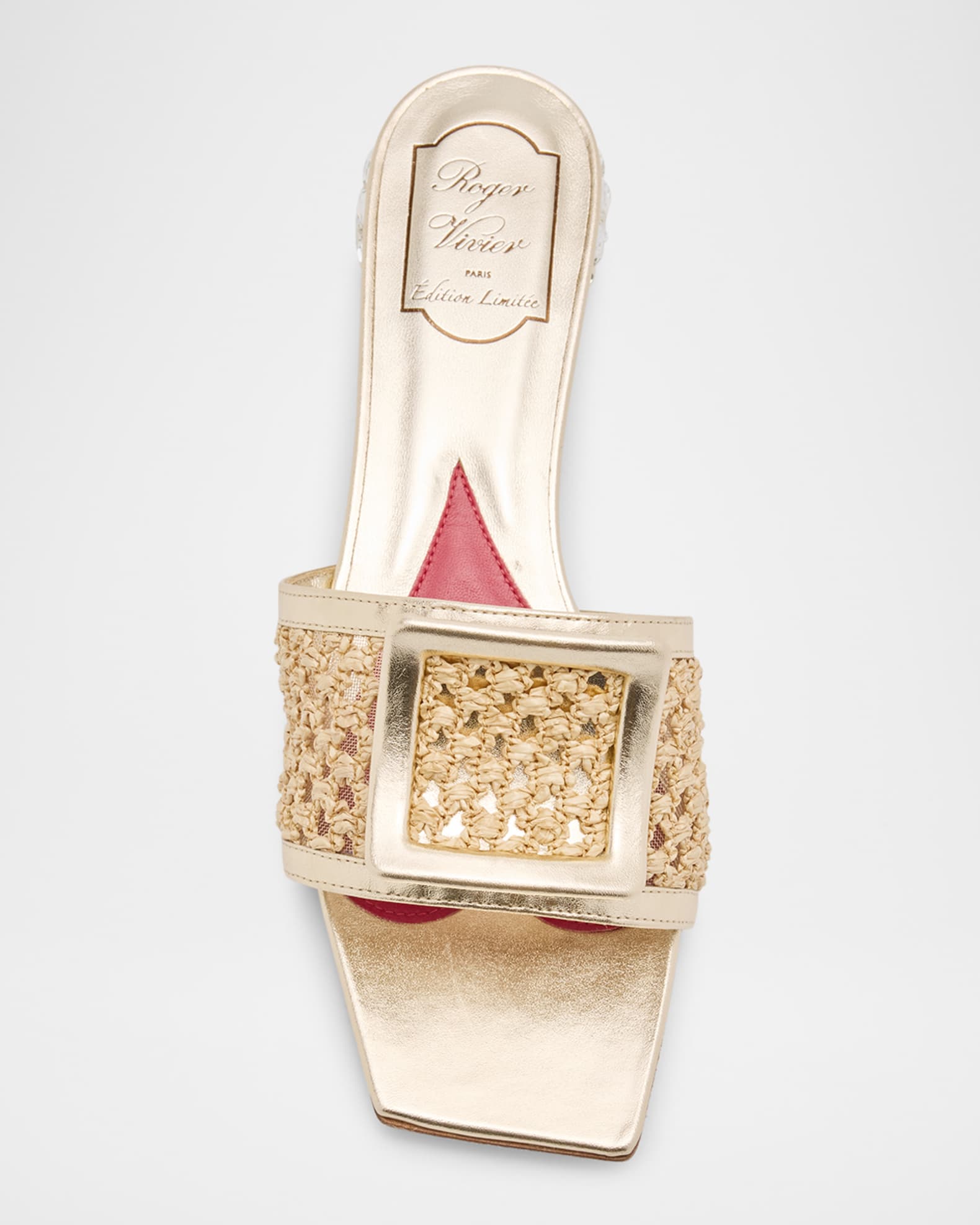サンダル・ミュール ROGER VIVIER Strass Buckle Raffia Espa Mule 25 Roger Vivier Strass-Buckle Raffia Platform Sandals