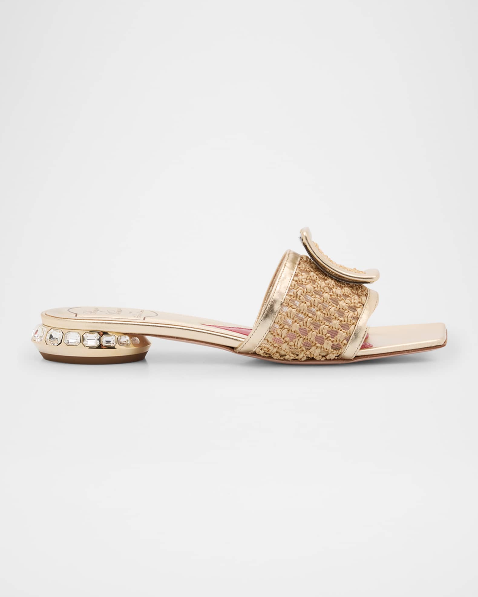 Leather & Raffia Jewel Slide Mules 0