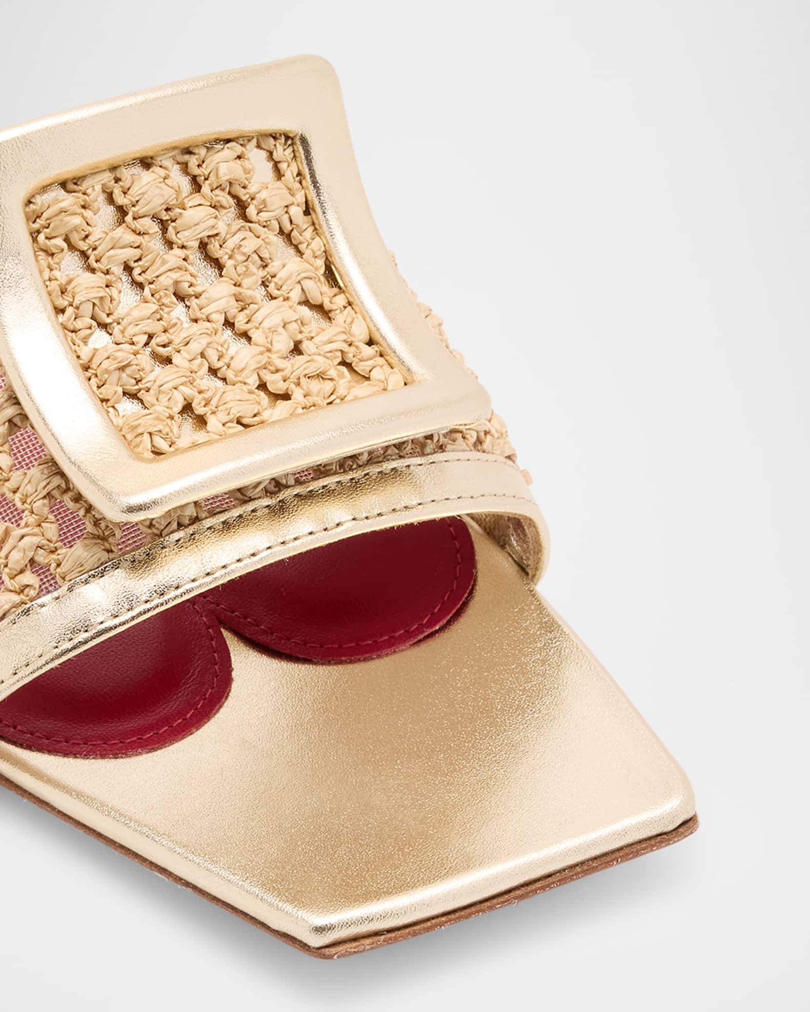 Roger Vivier Leather & Raffia Jewel Slide Mules | Neiman Marcus