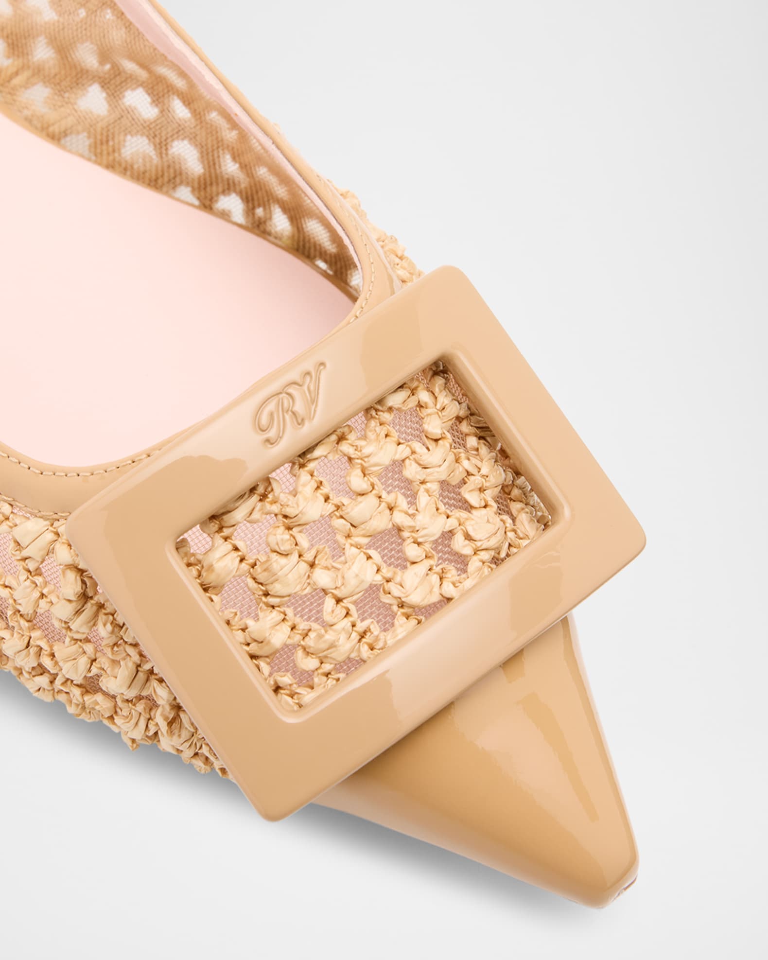 【ROGER VIVIER】Tres raffia-effect ballet flats 国内発送 VIP【送料関税込】ROGER VIVIER TRES VIVIER RAFFIA BALLETFLATS