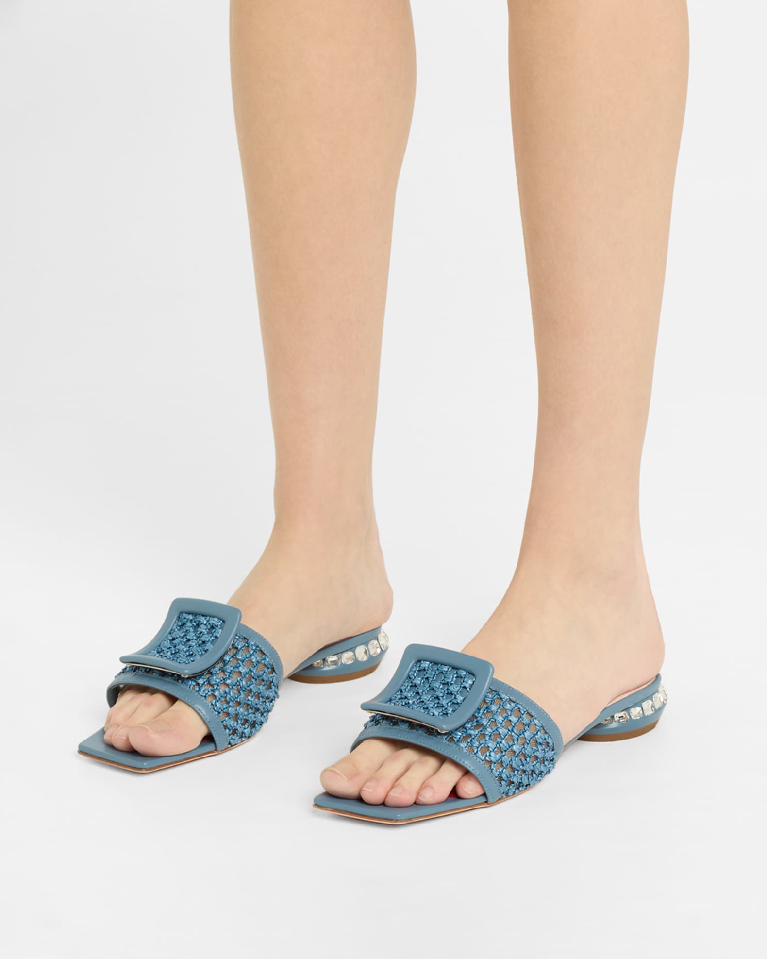 Raffia Crystal Buckle Mule Sandals 1