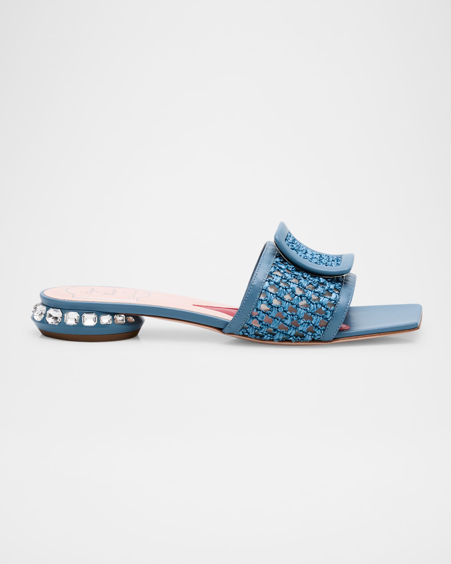 Raffia Crystal Buckle Mule Sandals 0