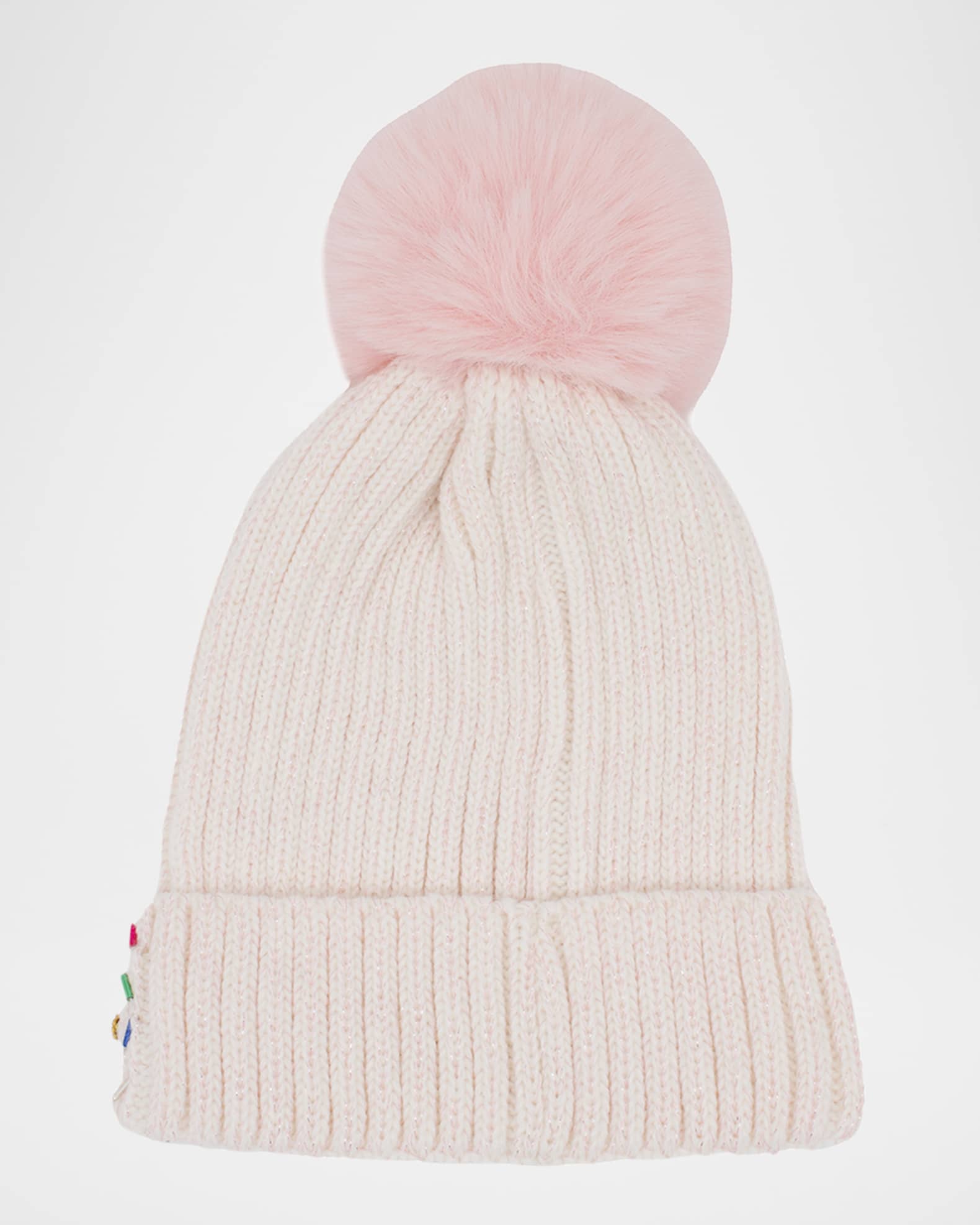 Girl's Crystalized Beanie with Faux Fur Pom Pom 1